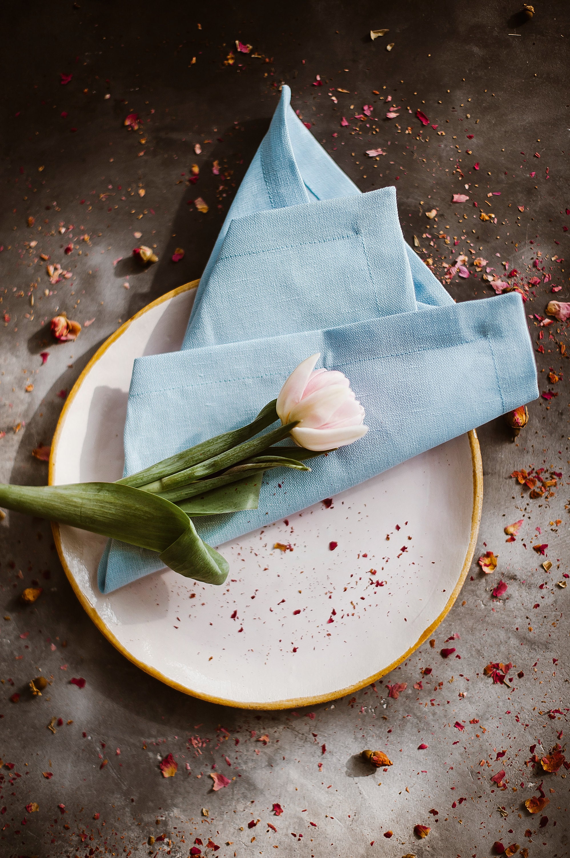 Blue Linen Napkin Set of 6 8 10 12. Light blue linen napkins