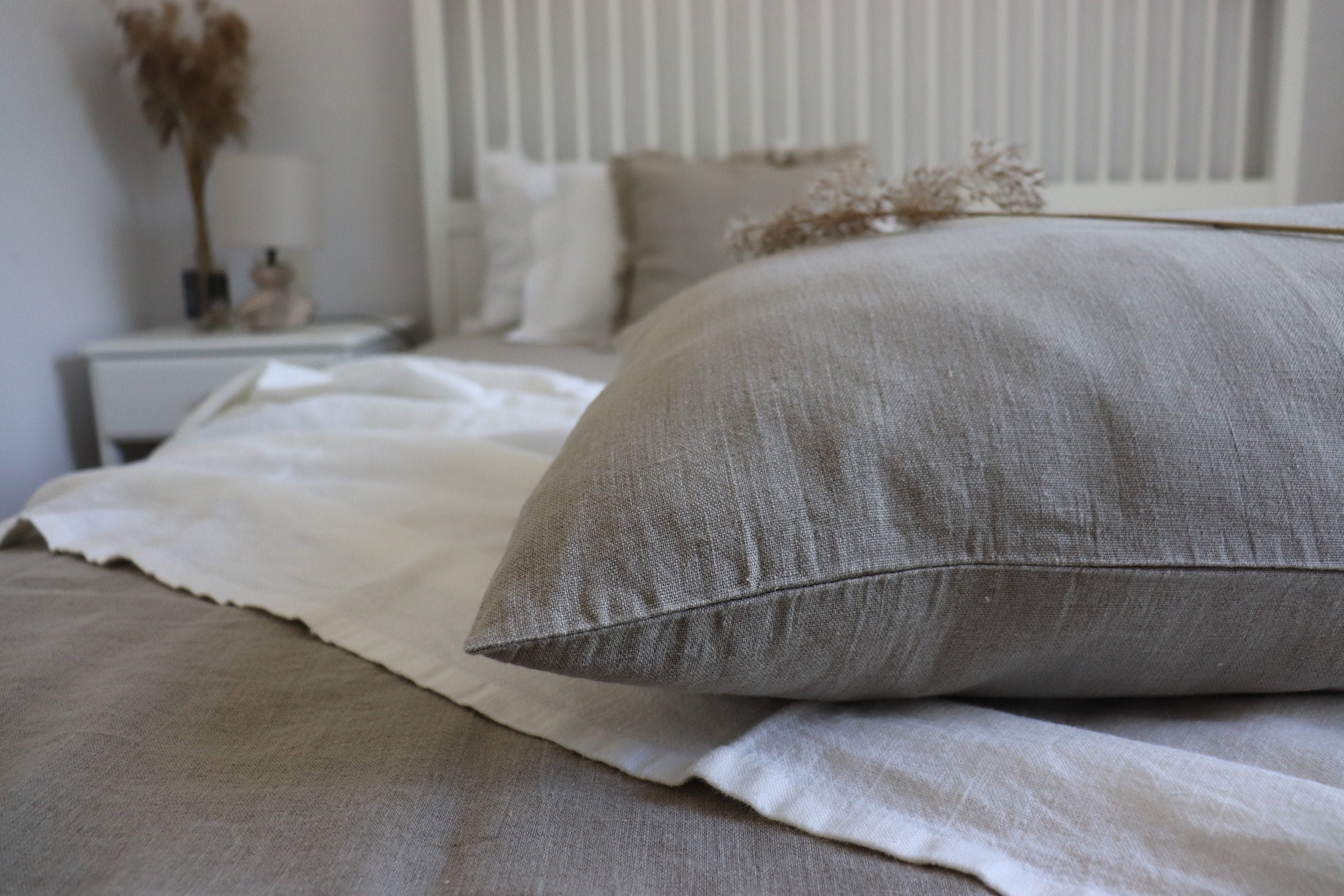 Extra long lumbar pillow cover - natural undyed linen (flax)