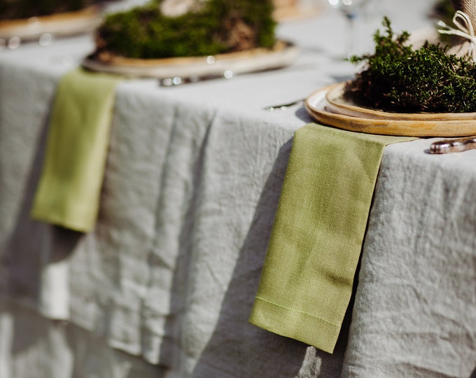 Green Linen Napkin Set of 6 8 10. Natural Linen Napkins of Pure Linen. Moss Green Linen Napkins. Organic Linen Napkins. Christmas Table