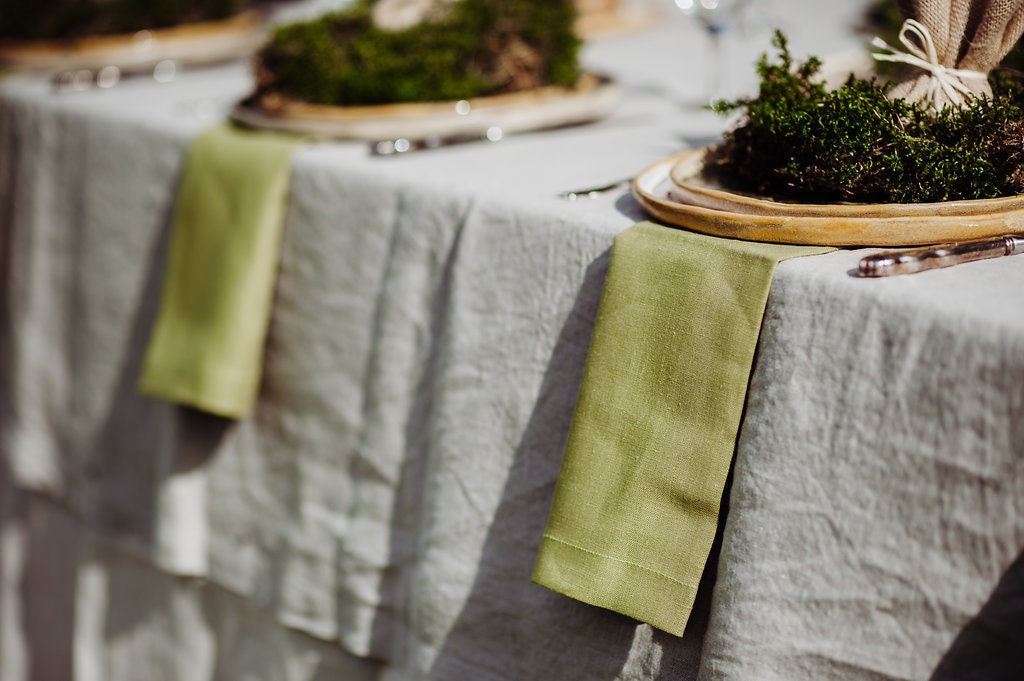 Green Linen Napkin Set of 6 8 10. Natural Linen Napkins of Pure Linen. Moss  Green Linen Napkins. Organic Linen Napkins. Christmas Table