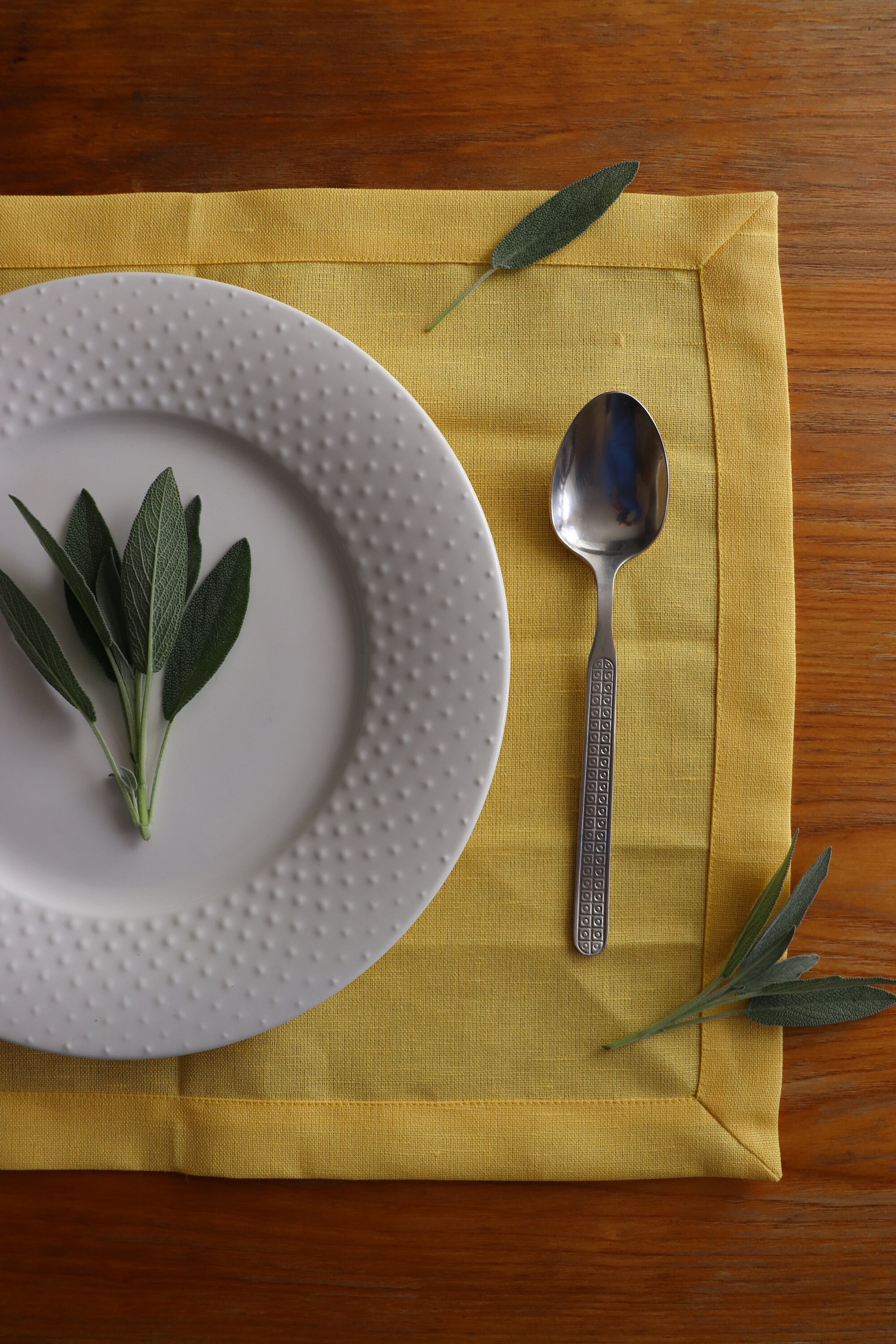 Yellow Linen Placemat Set of natural flax. Pure Linen Placemats for