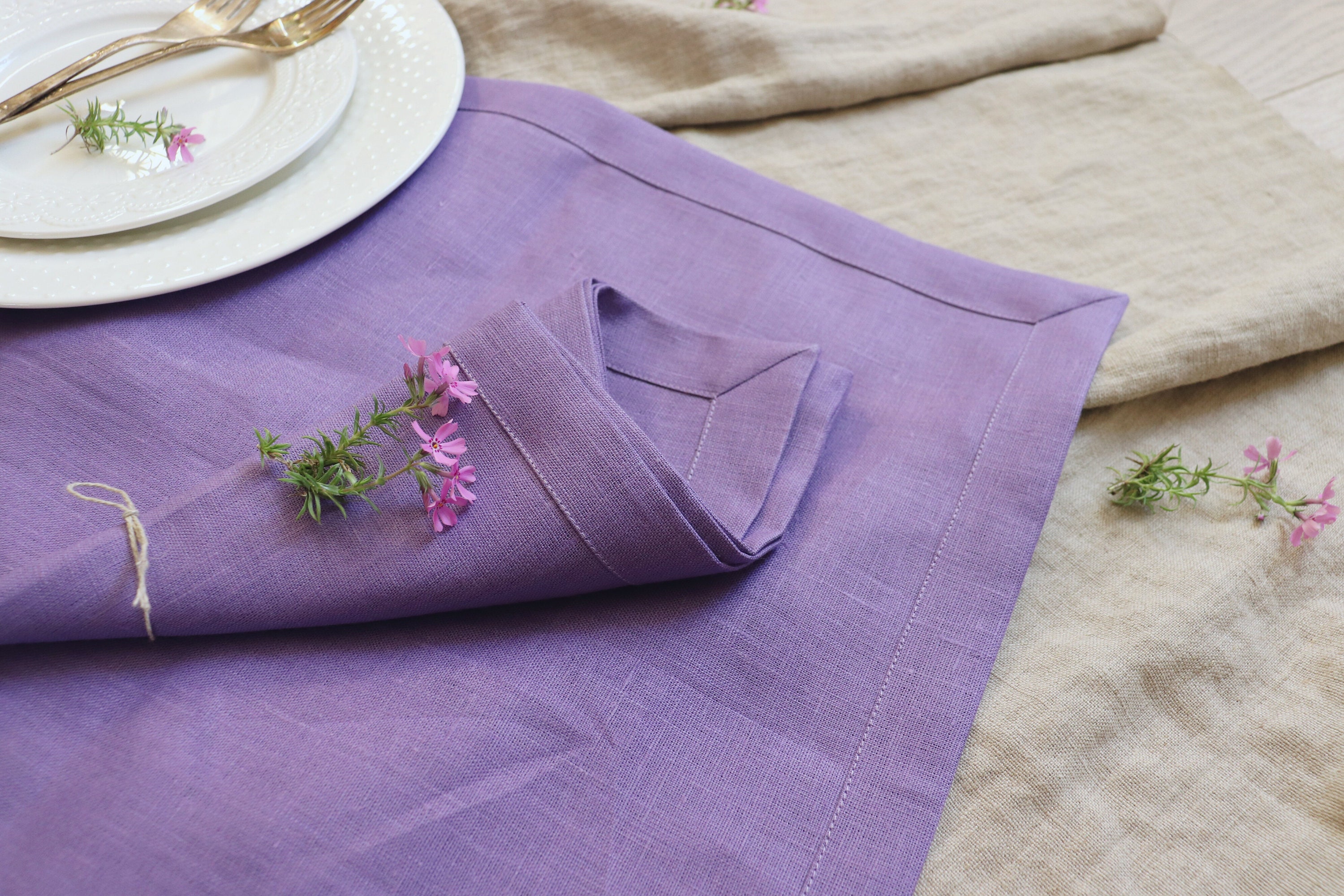 Natural linen napkins set in purple color, Lavender Napkins of organic ...