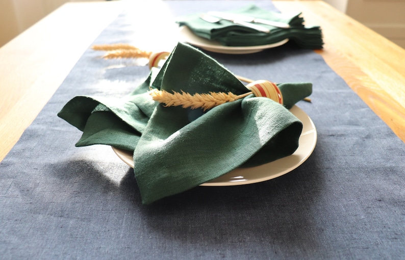 Blue Table Runner Linen Table Runner Dark Blue Table Etsy
