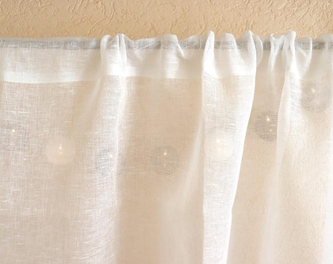 Long Linen Curtain - Sheer Linen Curtain - Transparent Linen Curtain - Natural Linen Panel - Light Privacy Window Shad- Cafe Linen Curtain