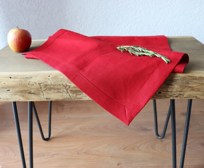 Red Linen Table Runner Christmas Table Runner Natural Linen Table Runner Red Table Runner Valentine's Day Table Christmas Decor image 6