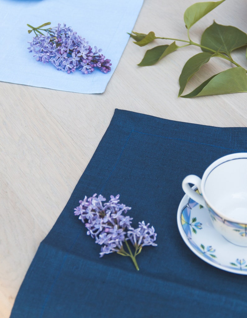 Dark Blue Table Runner Pure Linen Table Runner Blue Table Etsy