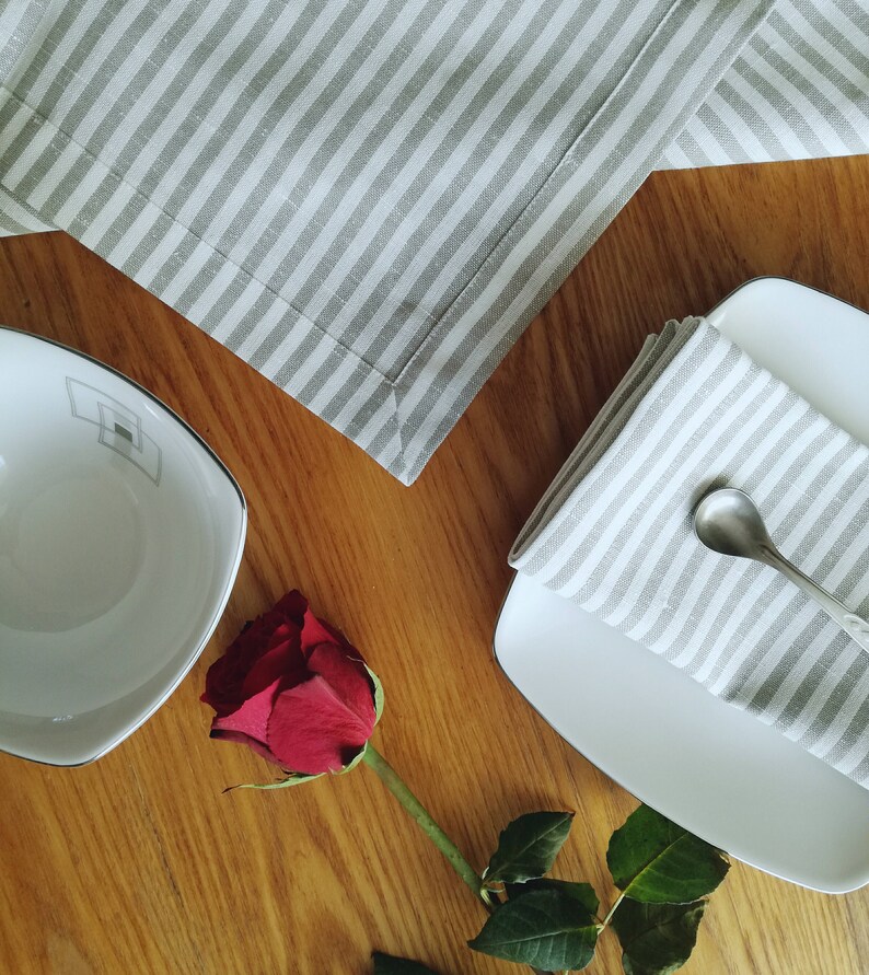 Striped Linen Napkin Set of 6 8 10. White Grey Napkins. Etsy