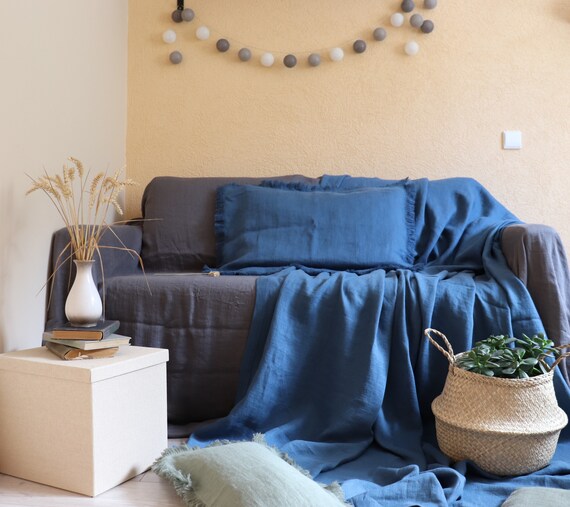 Dark Grey Linen Cover Natural Linen Pure Linen Sofa Cover Twin Size Queen Size King Size Bed Cover Stonewashed Linen Throw Blanket Etsy Canada