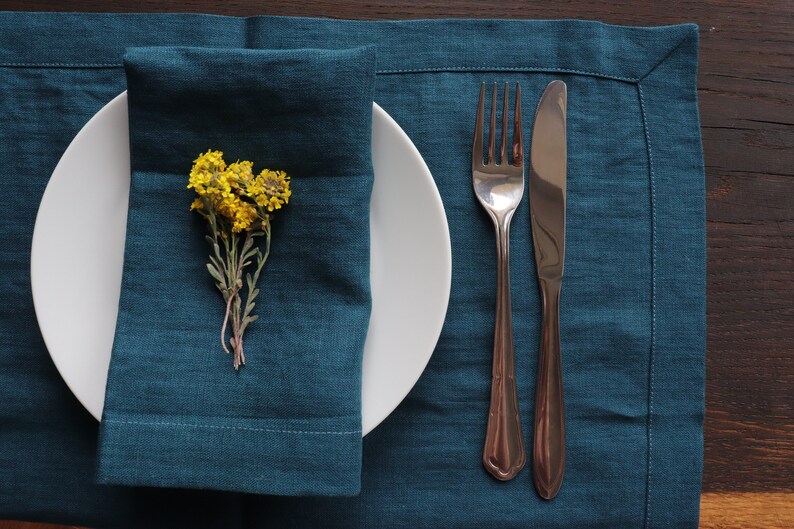 Natural Linen Placemat Set of 6 8 10 12. Dark Blue Linen Etsy