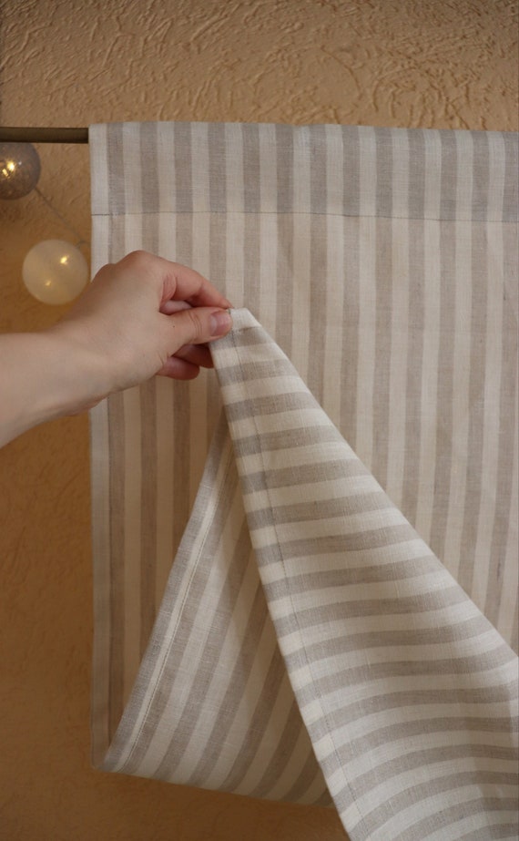 Classic Linen Curtain Striped Curtain White off / Grey Pure - Etsy