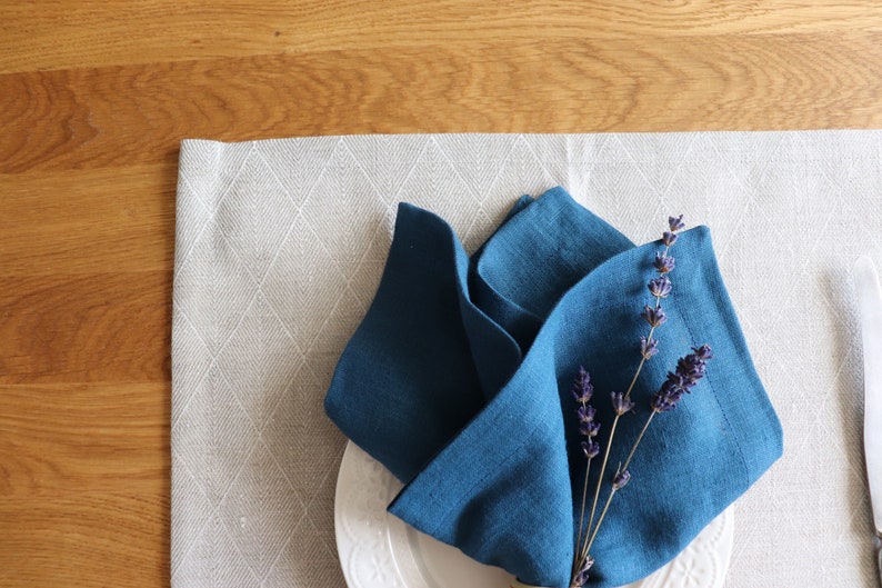 Blue Linen Napkin Set of 6 8 10 of organic flax. Pure Linen Napkins. Narural Linen Napkins. Elegant Christmas Napkins. Easter Table Decor image 8