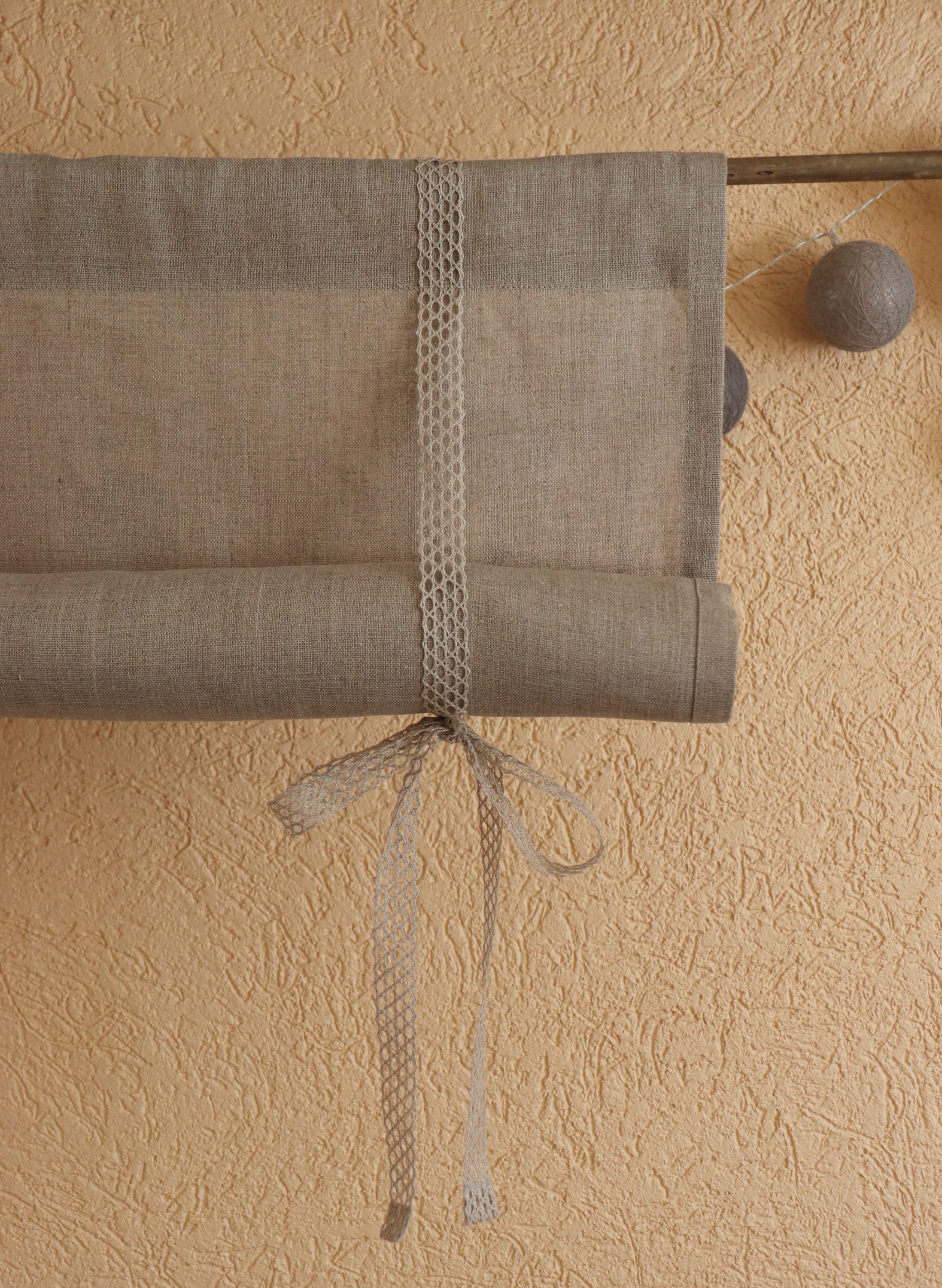 Linen Roll up Blind in Natural Grey Tie up Blind Linen Tie Etsy Canada