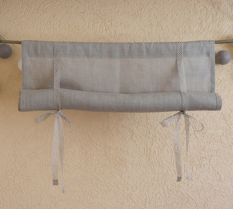 Linen Roll up Blind in Natural Grey Tie up Blind Linen Tie Etsy