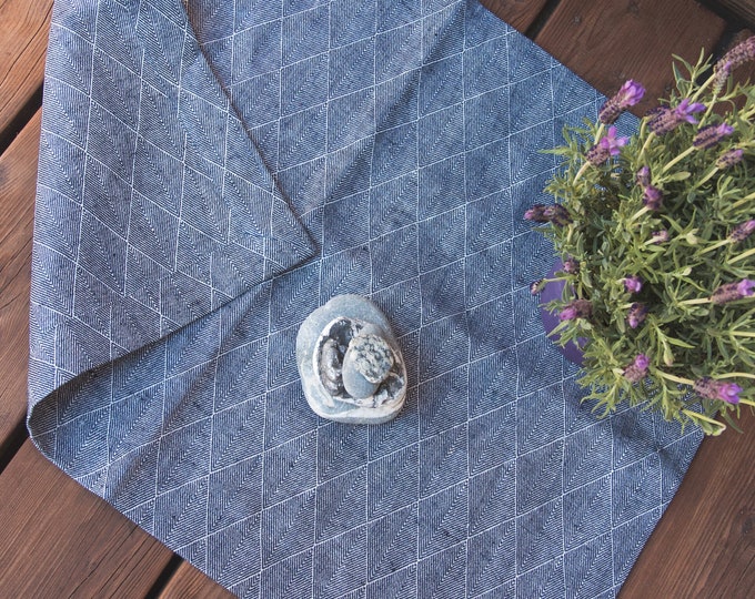 Thick Linen Mat Rug - Natural Linen - Blue linen bath mat - Sauna mat - Door Mat - Bath linen rug - Natural yoga mat / rug - Pure linen mat