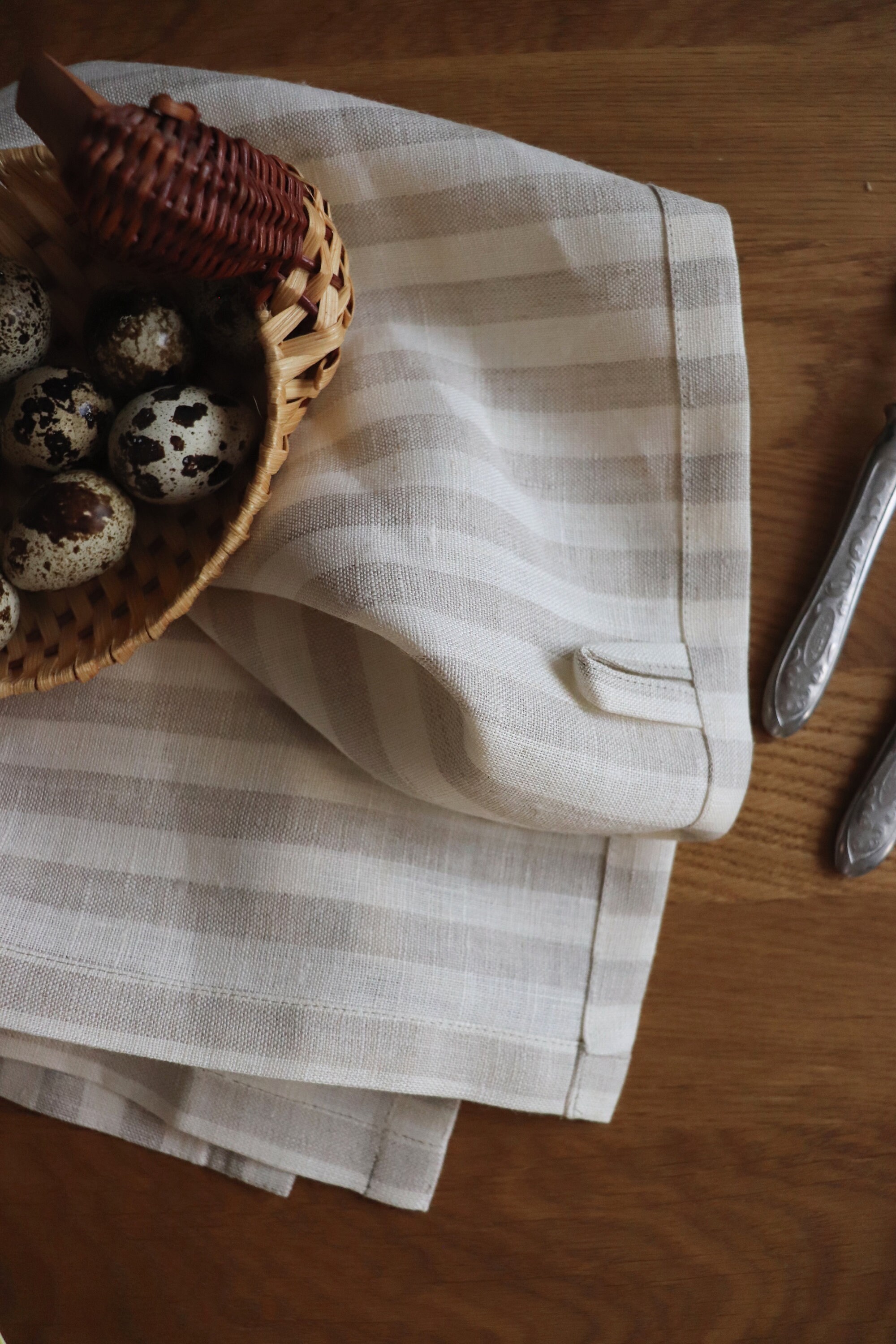 Organic Cotton Dish Towels, Neutral Striped Tea Towels, Handwoven Small  Table Runner, Housewarming Gift