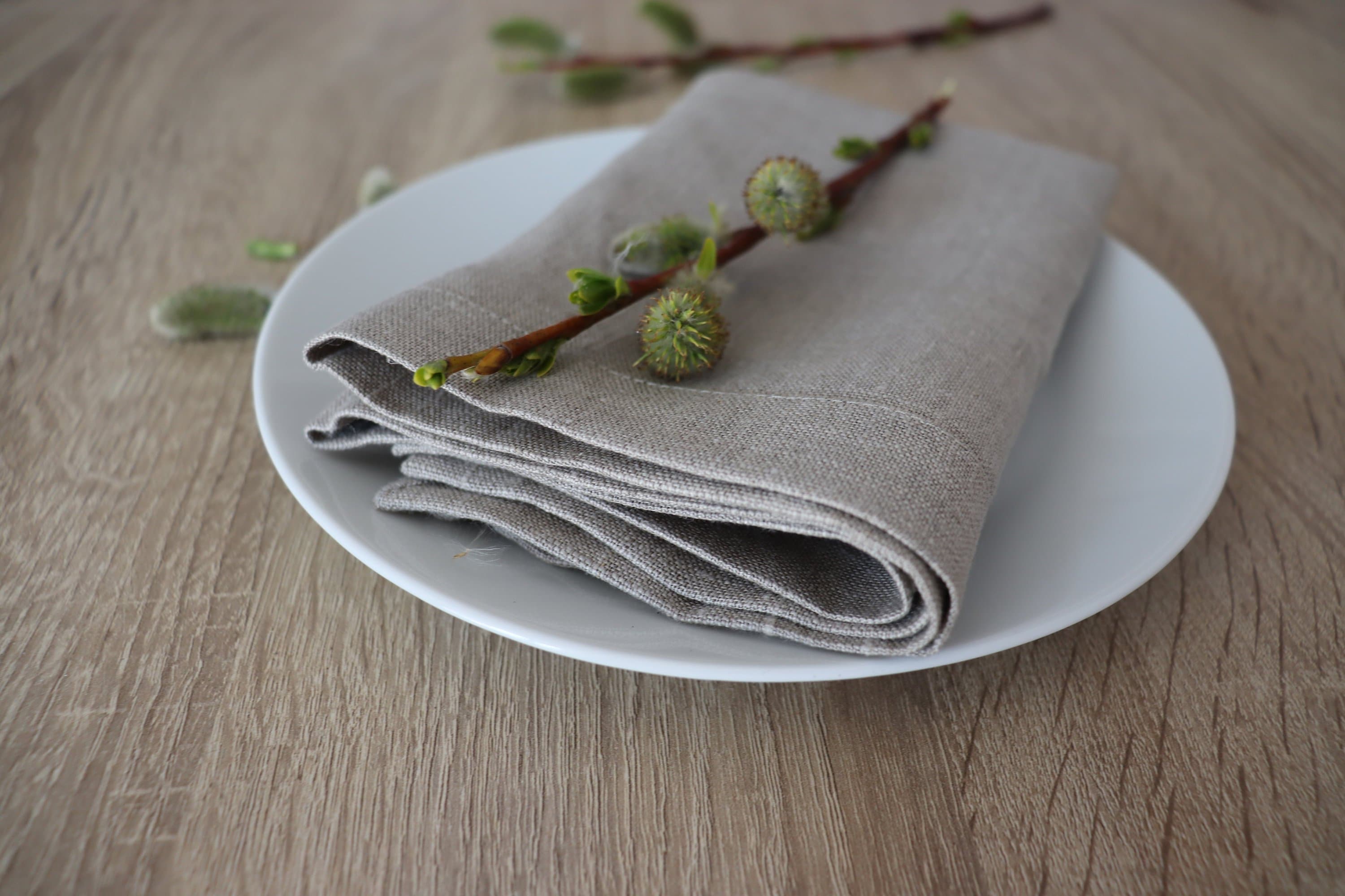 Linen Cloth Napkins Set of 8, Stonewashed Natural Linen Napkins