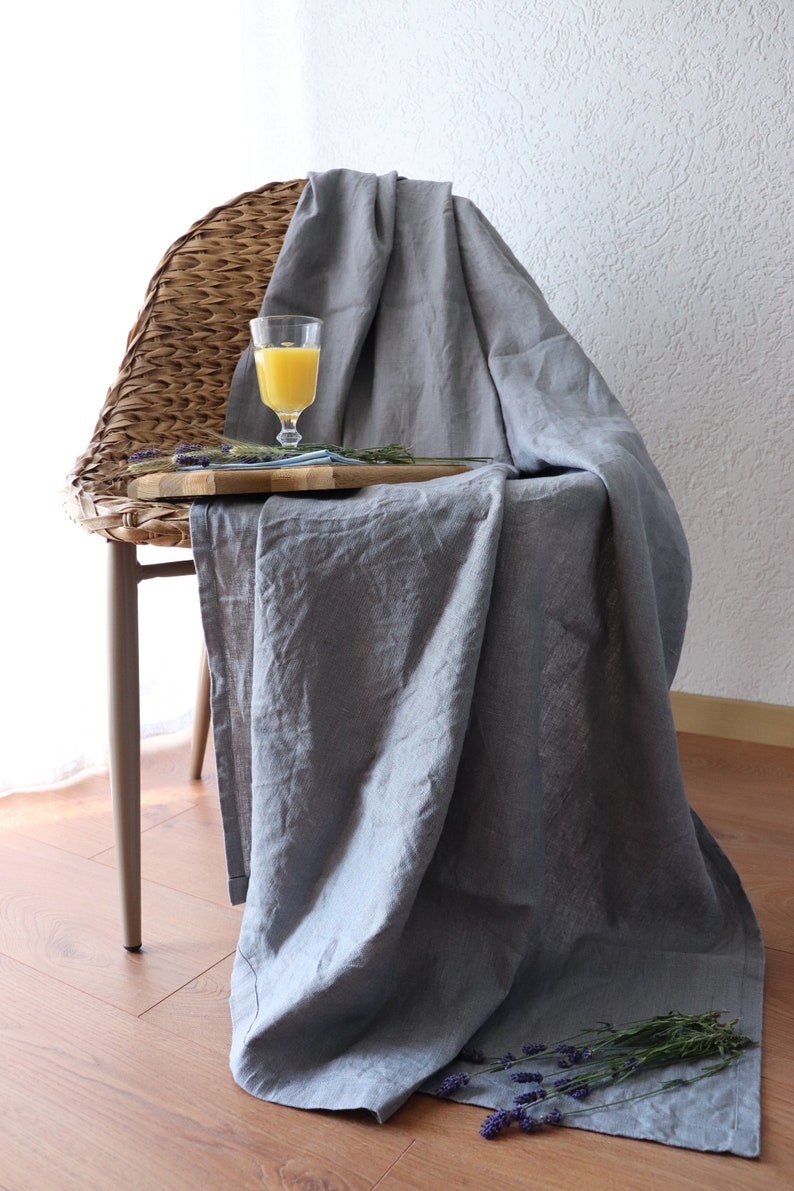 Summer Linen Blanket Softened Linen Throw Blanket Linen Blanket in gray color of natural flax Beach Linen Blanket Thick Linen Bed Cover