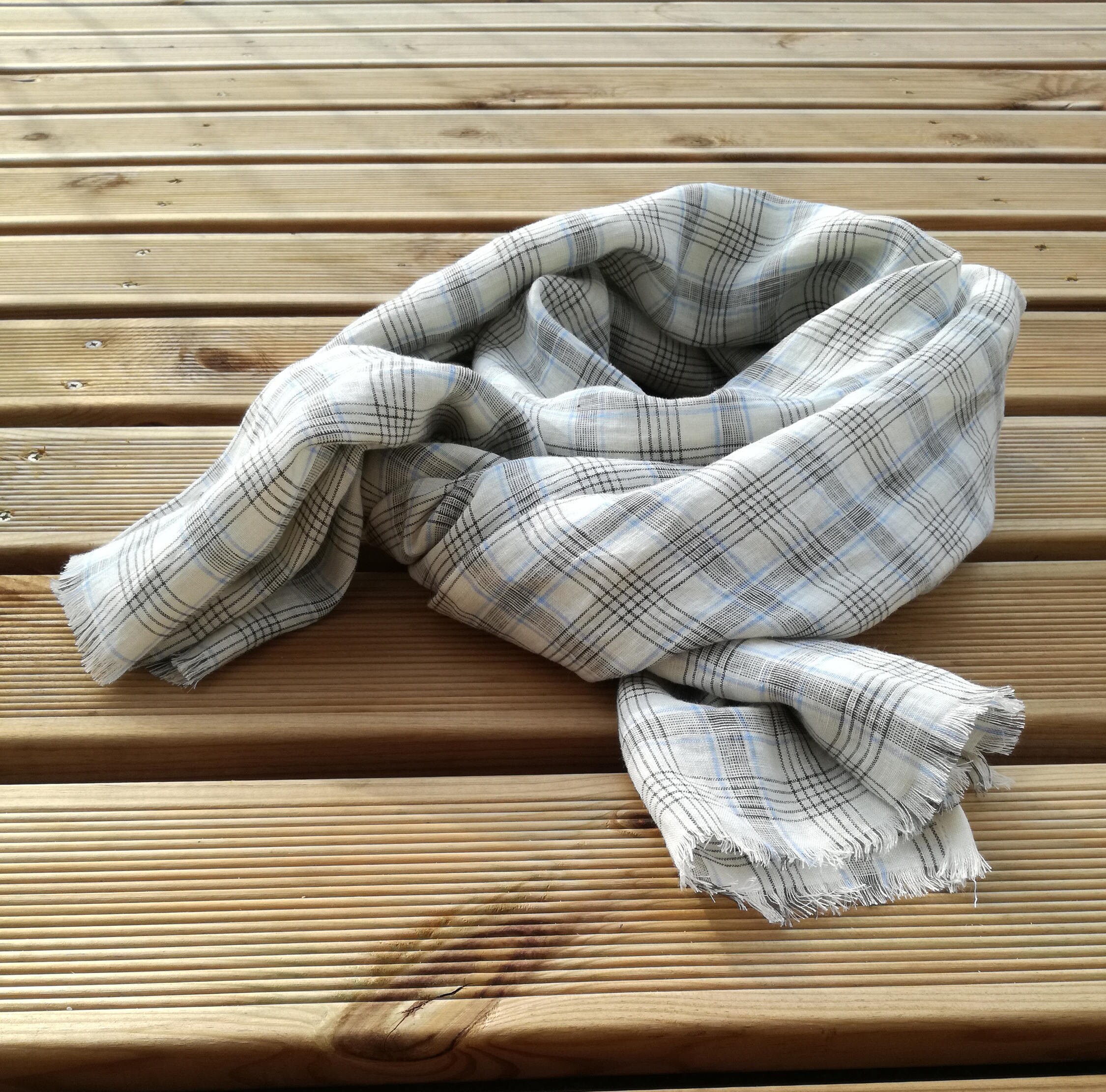 Checked Linen Scarf Pure Linen Shawl Natural Linen Scarf Sift