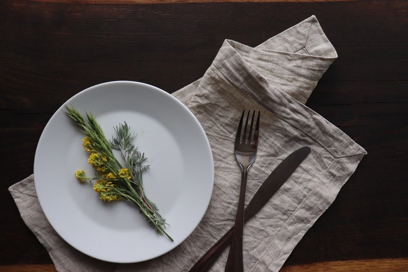 Grey  napkin set of washed linen flax. Wedding linen napkins. image 1