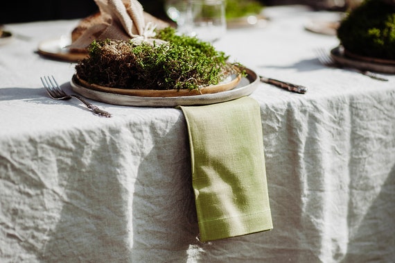 Green Linen Napkin Set of 6 8 10. Natural Linen Napkins of Pure Linen. Moss  Green Linen Napkins. Organic Linen Napkins. Christmas Table