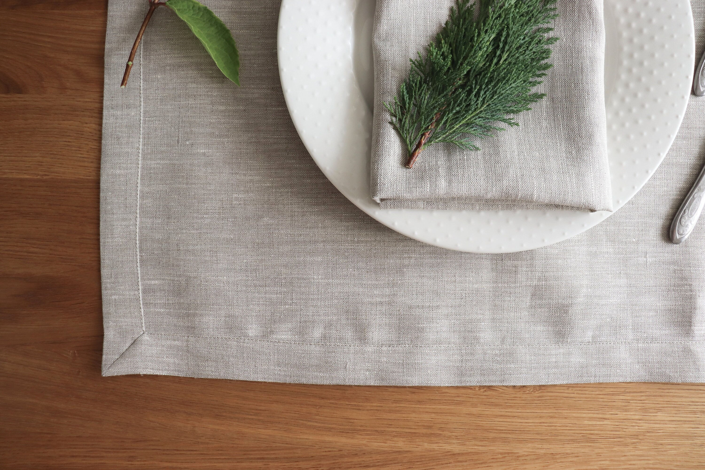 Natural Linen Placemats Set. Fabric Place Mats. Set of 4, 6, 8, 10