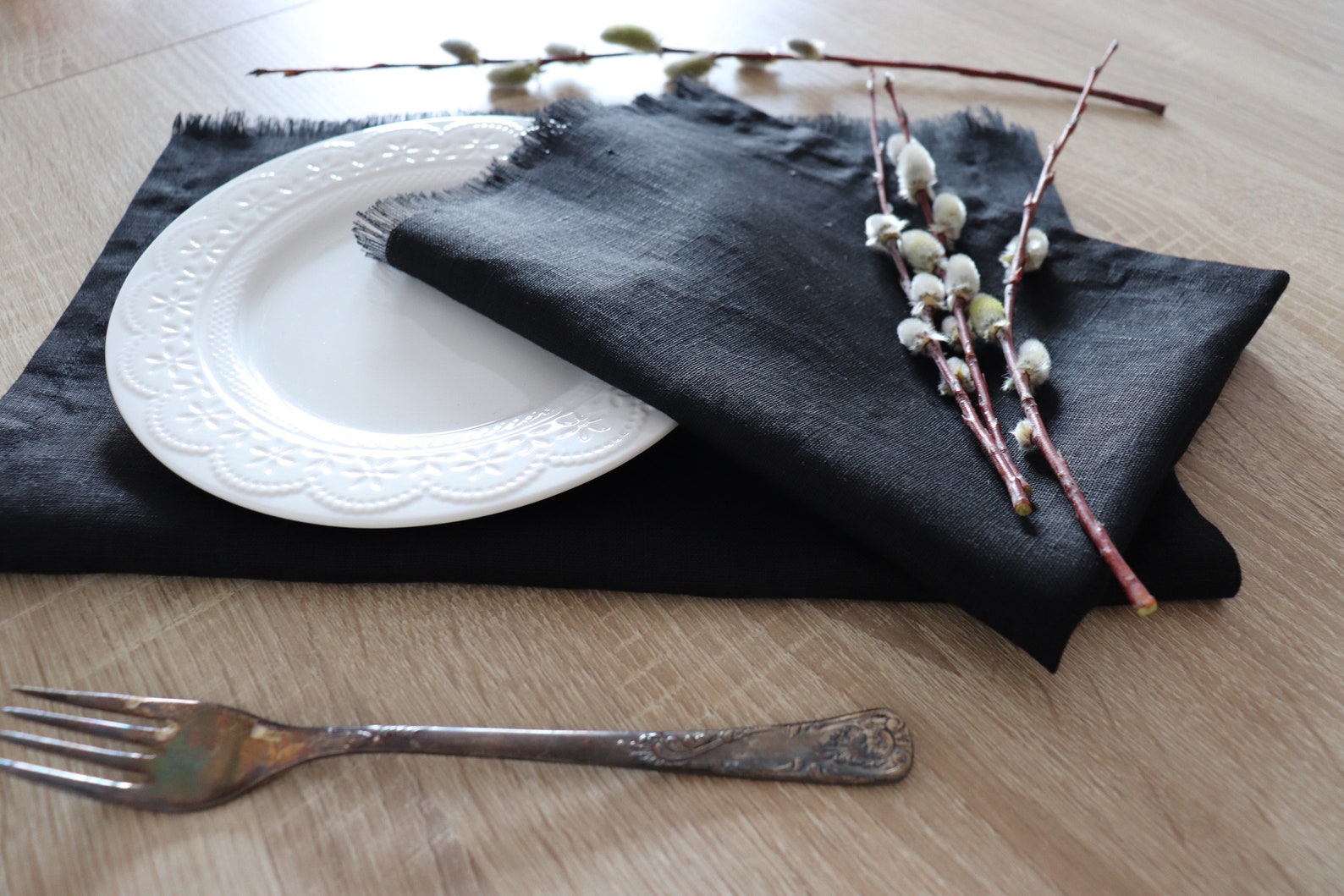 Tischsets mit Fransenkanten aus naturbelassenen Leinen flachs | Etsy