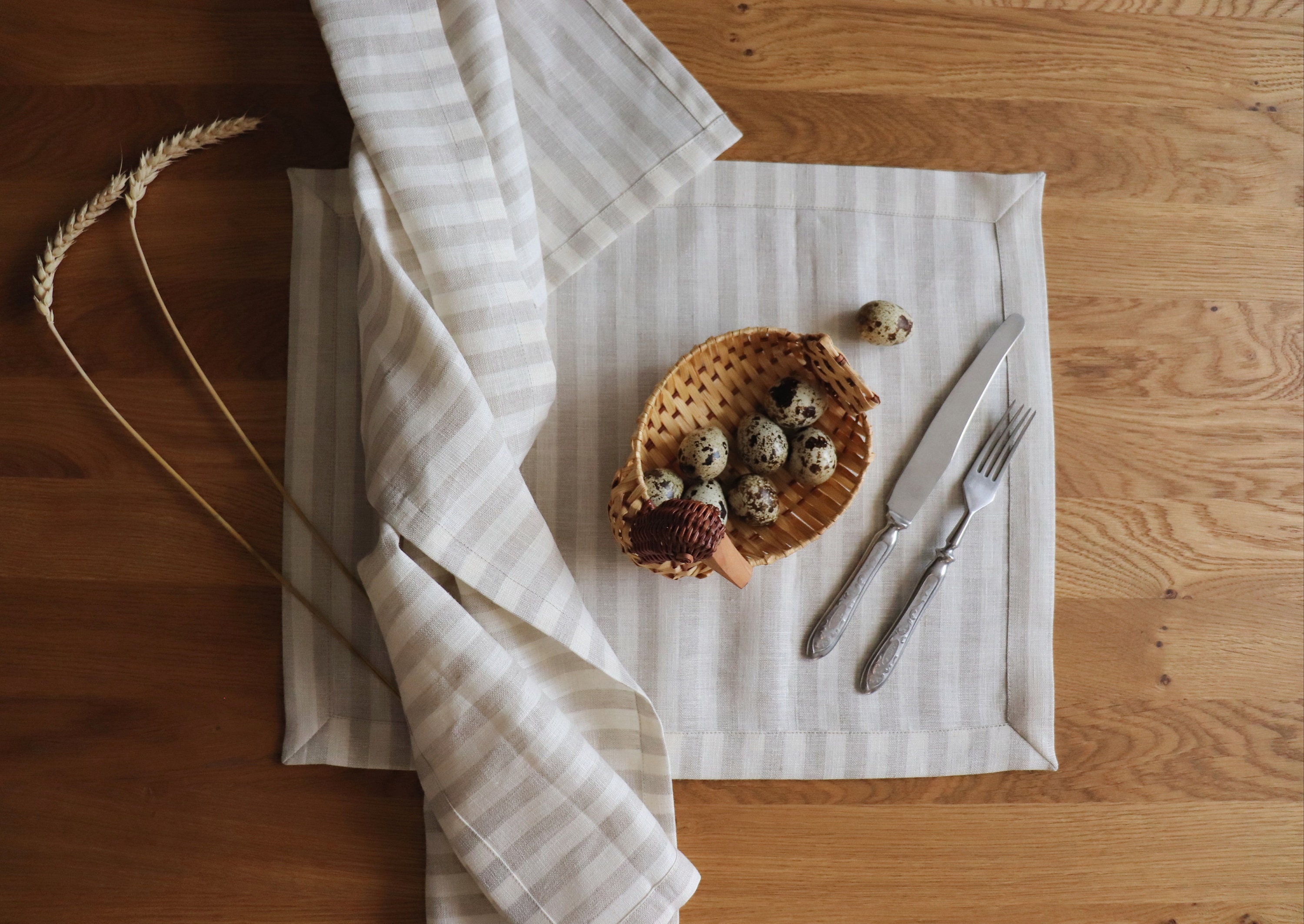 Organic Cotton Dish Towels, Neutral Striped Tea Towels, Handwoven Small  Table Runner, Housewarming Gift