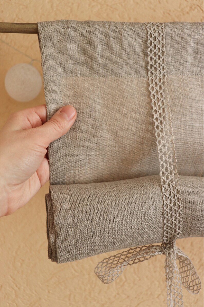 Linen Roll up Blind in Natural Grey Tie up Blind Linen Tie Etsy