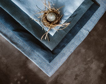 Blue Table Runner - Linen Table Runner - Dark Blue Table Runner - Natural Linen Runner - Easter Table Linen - Wedding Table