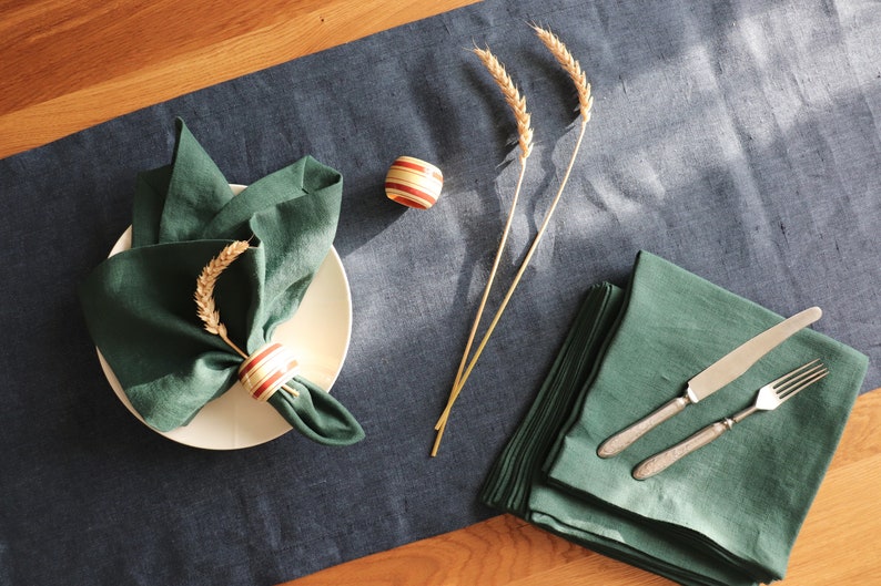 Blue Table Runner Linen Table Runner Dark Blue Table Etsy UK