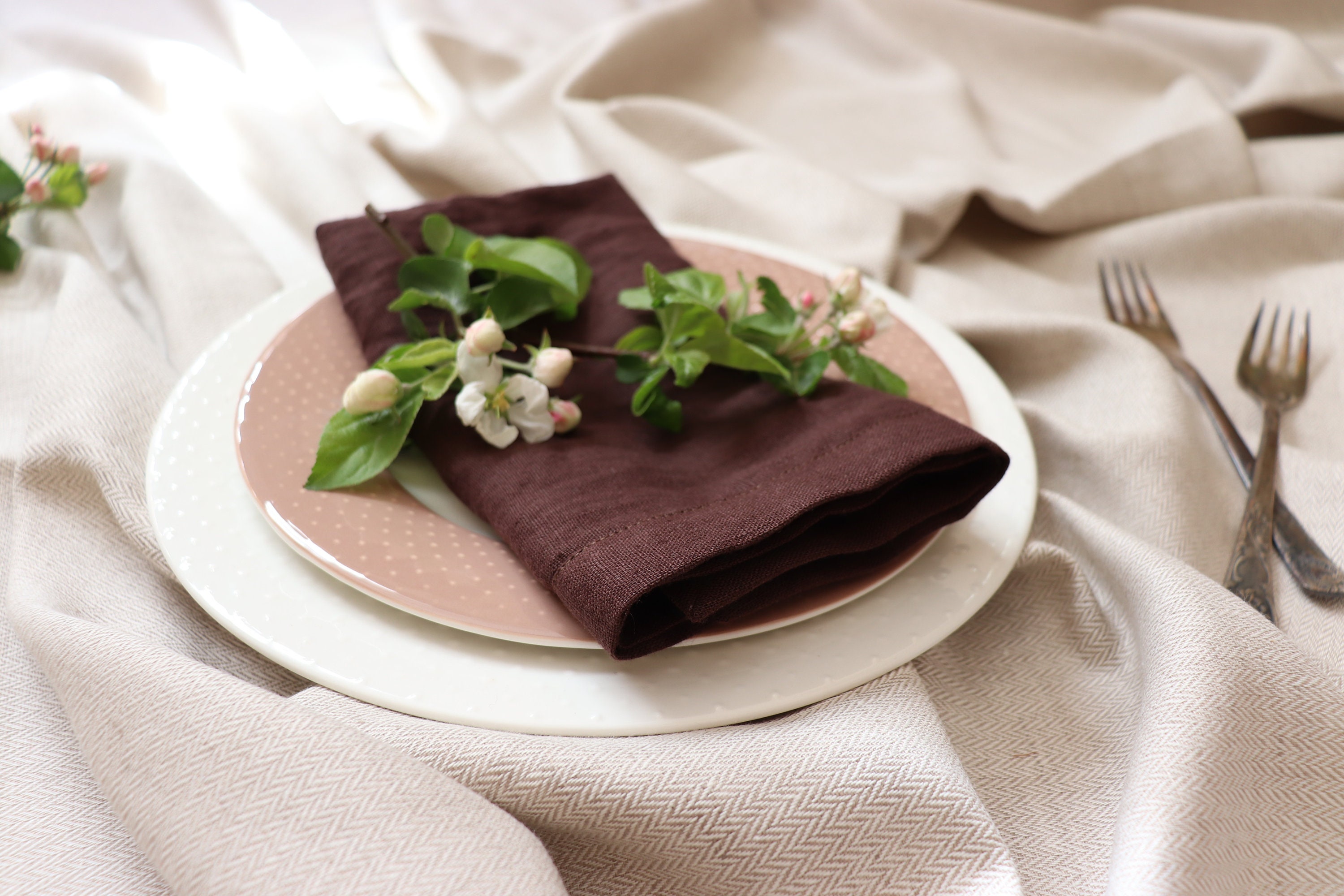 Natural Linen Napkins Set. Kitchen Table Napkin Cloths. 