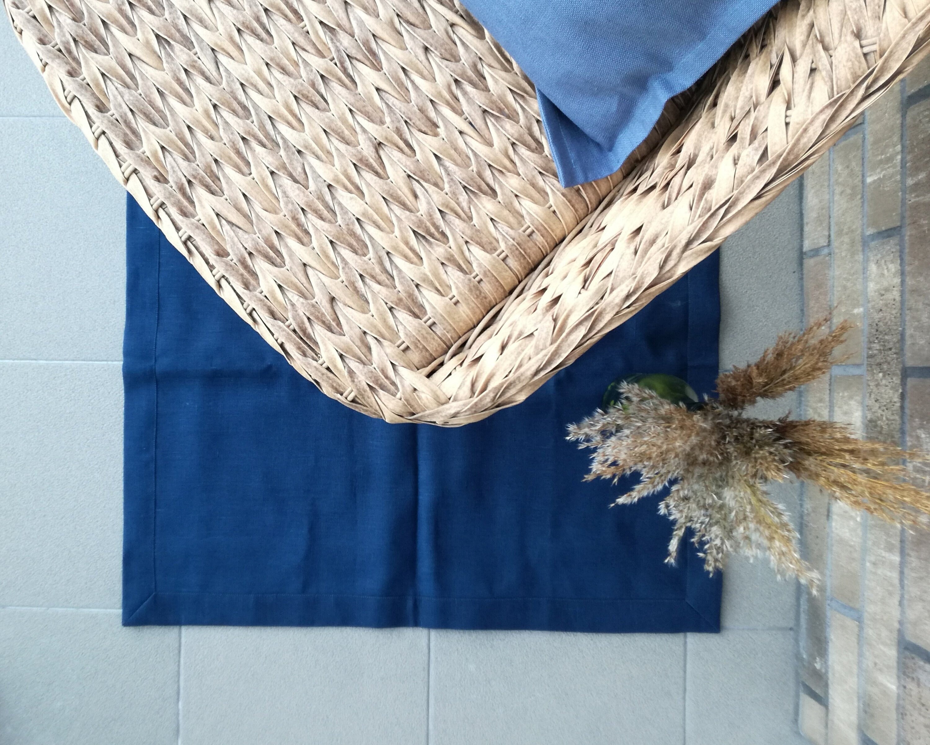 Natural Linen Mat Organic Linen Mat Doublelayered mat Navy Blue