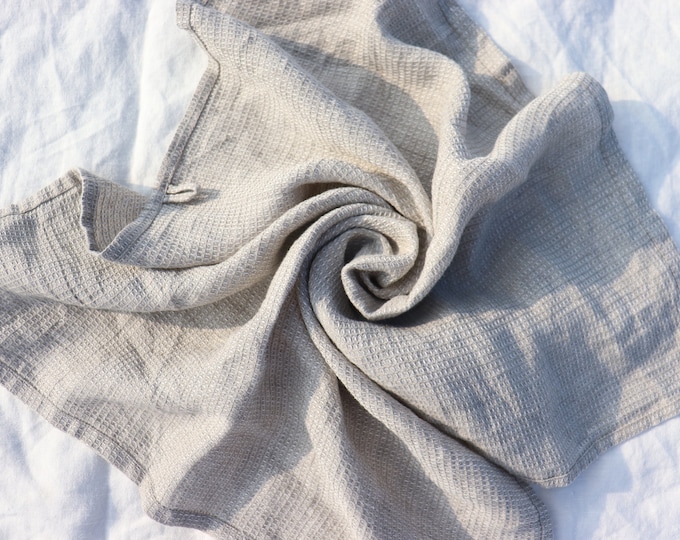 Waffle Linen Towels - Linen Hand / Face Towel -  Grey Linen Towel - Pure linen bath towel - Sauna Towel - Pure Linen Towel - Beach Blanket