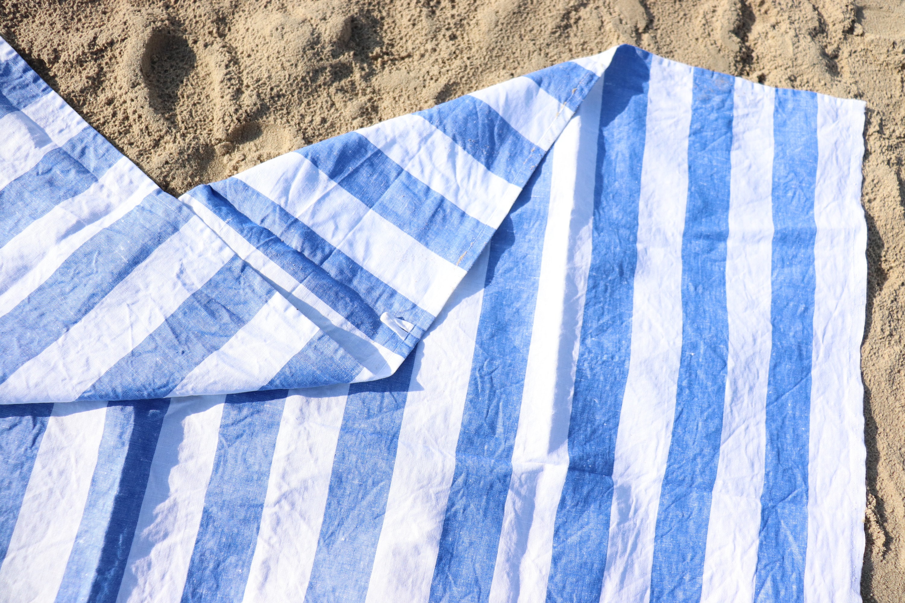 Stonewashed linen - pure 100% linen flax luxury beach bath towel light blue  with white stripes pre-washed laundered European linen lint free fast dry  linen throw beach blanket picnic blanket bath sheet