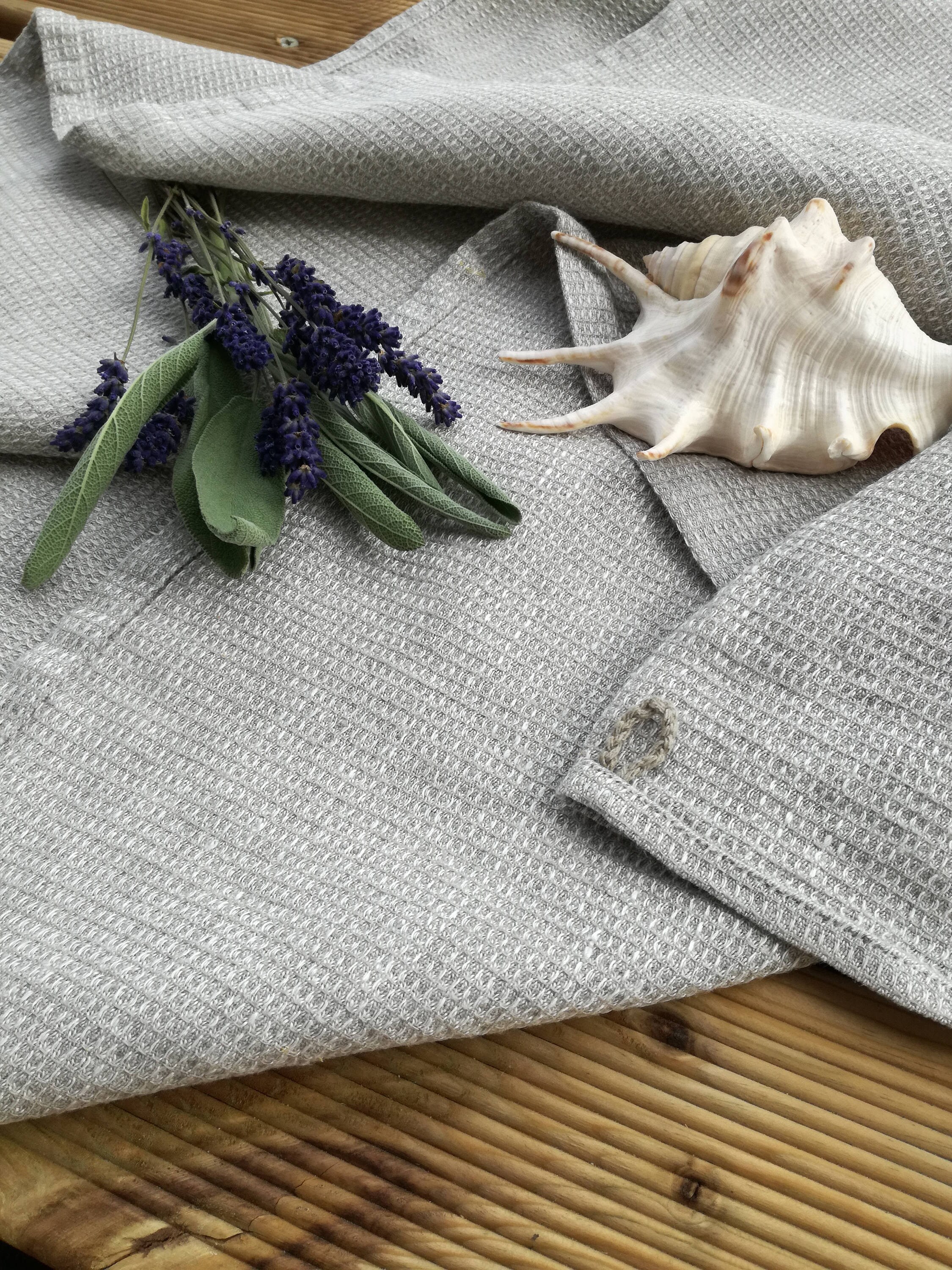 Large Linen Waffle Towel Set Pure Linen Bath Towels Natural Towels