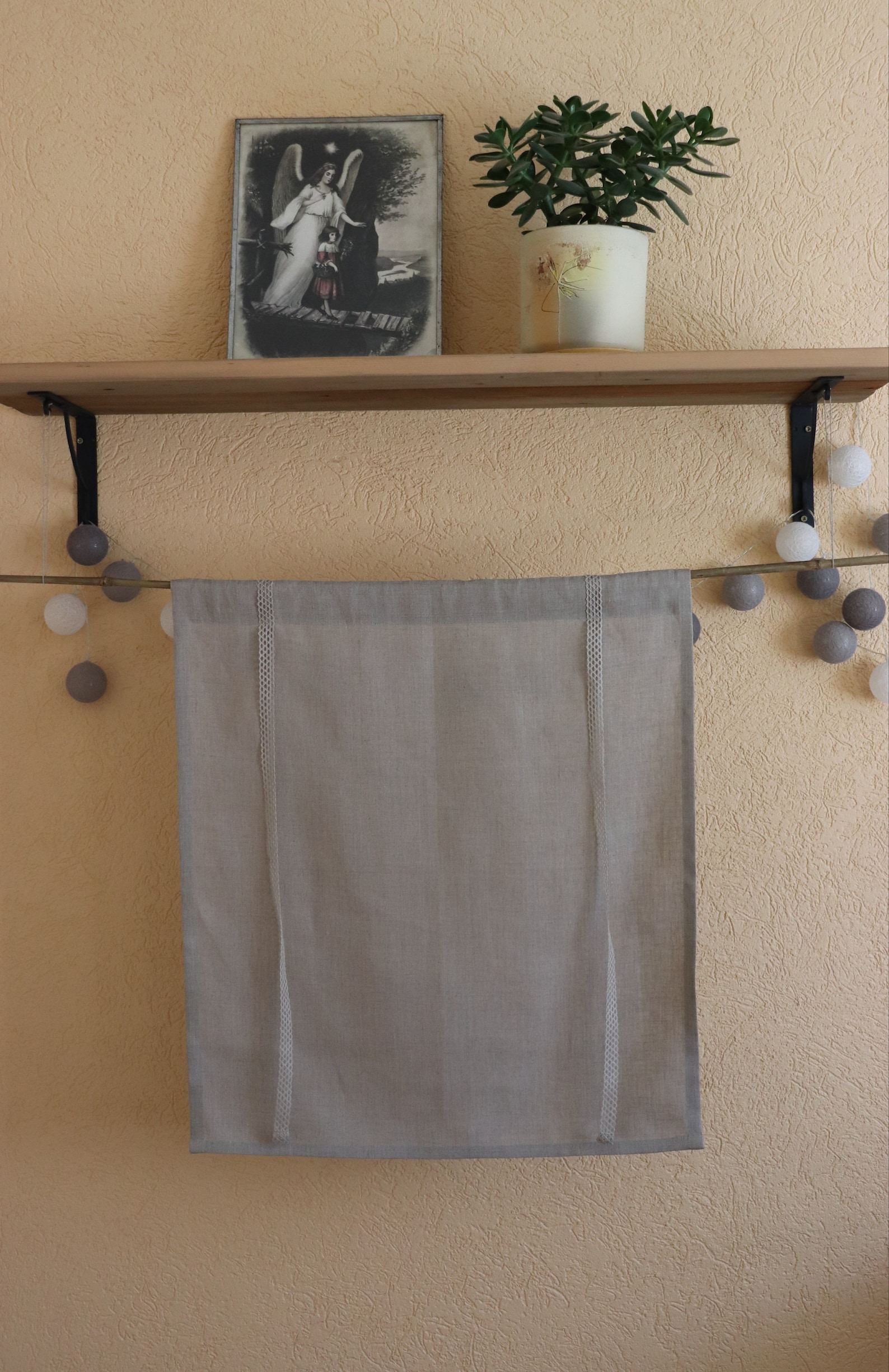 Linen Roll up Blind in Natural Grey Tie up Blind Linen Tie Etsy UK