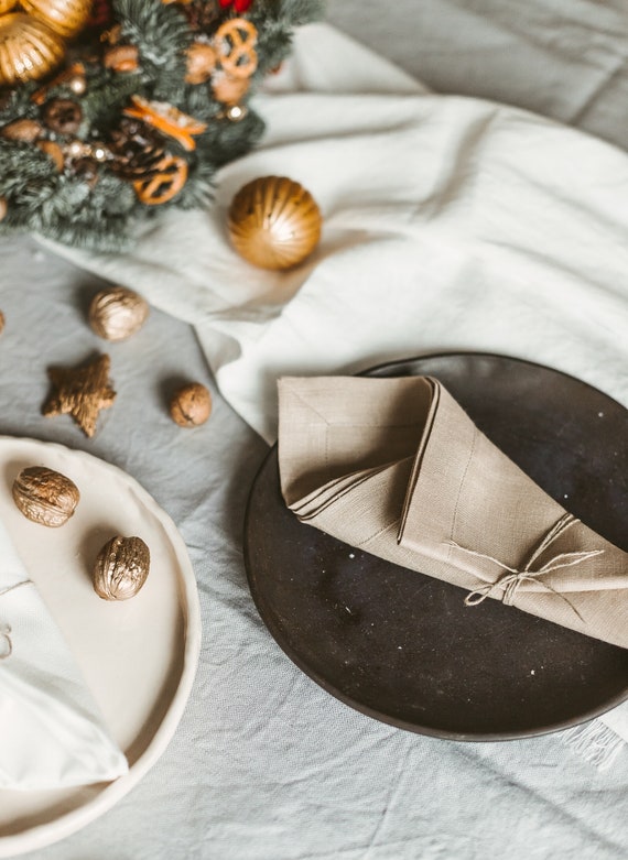 Dinner Napkins Set of 4 8 12 in Sand Color Made of Natural Linen Flax.  Organic Wedding Linen Napkins. Easter Napkins. Christmas Napkins 