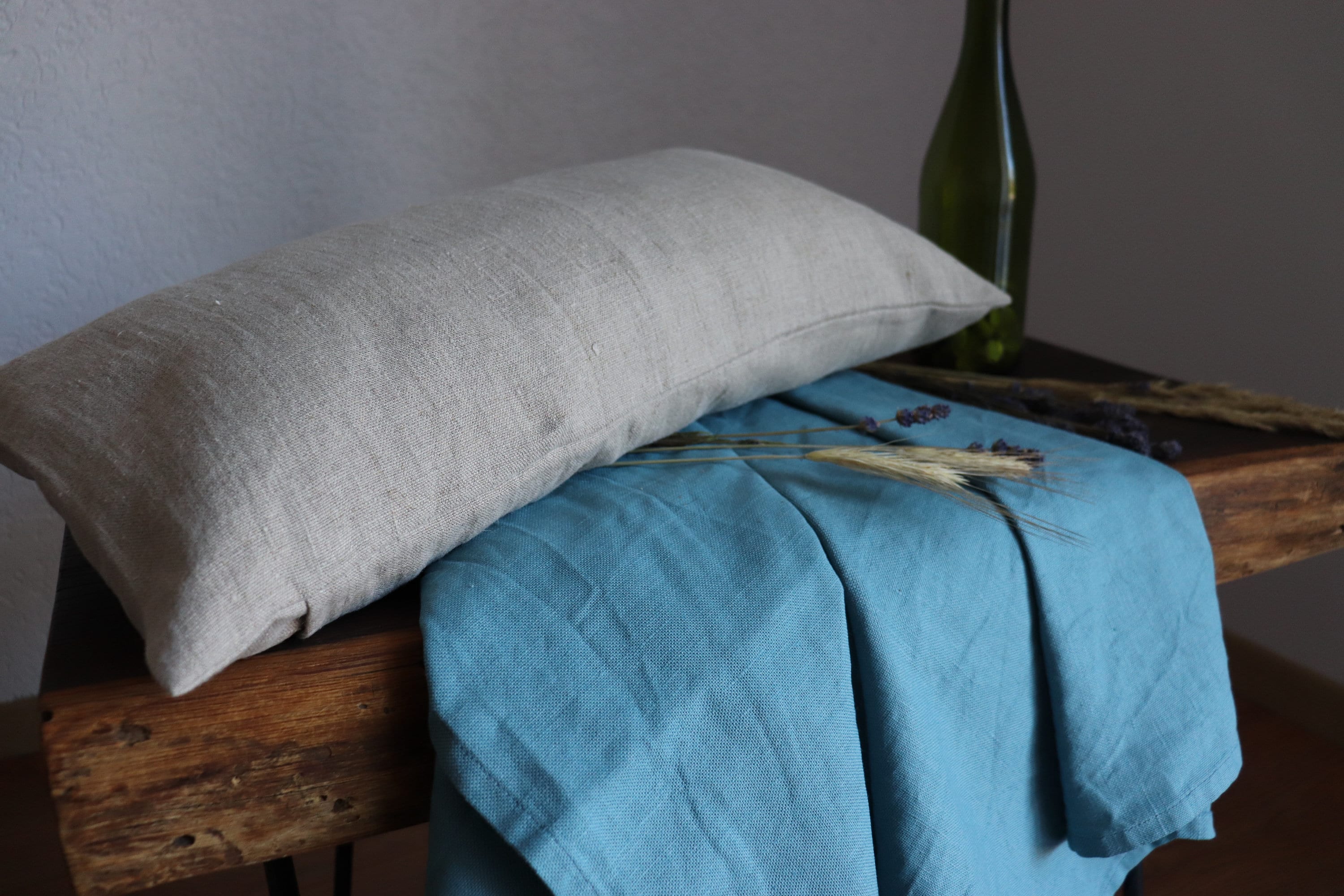 Sea blue linen blanket of natural flax, Softened linen throw blanket