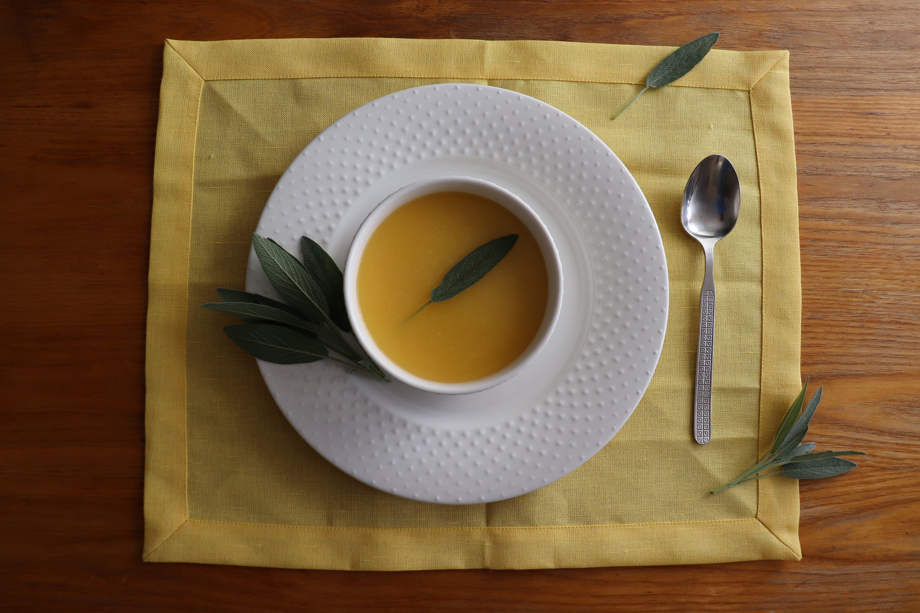 Yellow Linen Placemat Set of natural flax. Pure Linen Placemats for