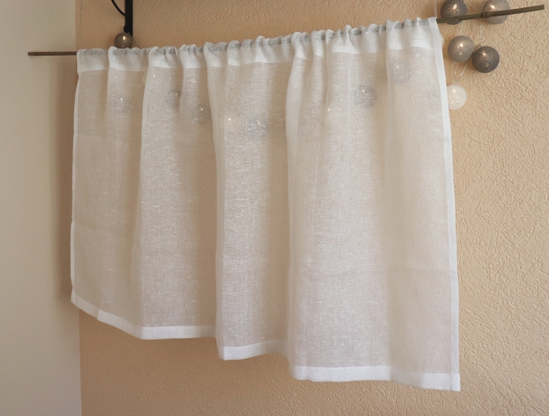 White Linen Curtain Sheer Linen Curtain Bathroom Window Linen Curtain Kitchen Panel Light Privacy Window Shad Linen Cafe Curtain image 3