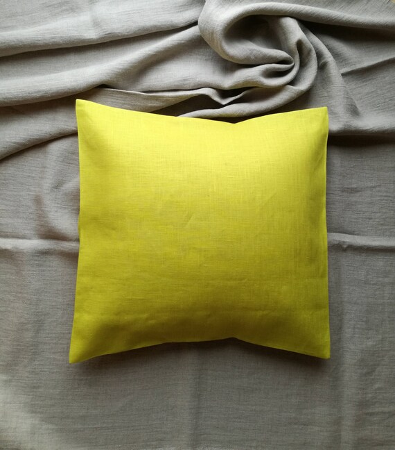 Mustard Throw Pillow Yellow Green Linen Pillow Pure Linen Etsy