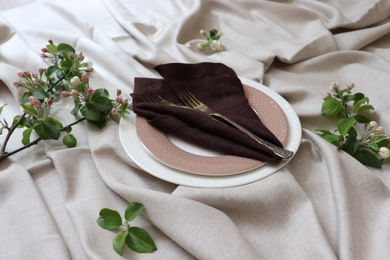 Brown Linen Napkins Set of 8 12, Natural Linen Napkins, Pure Linen