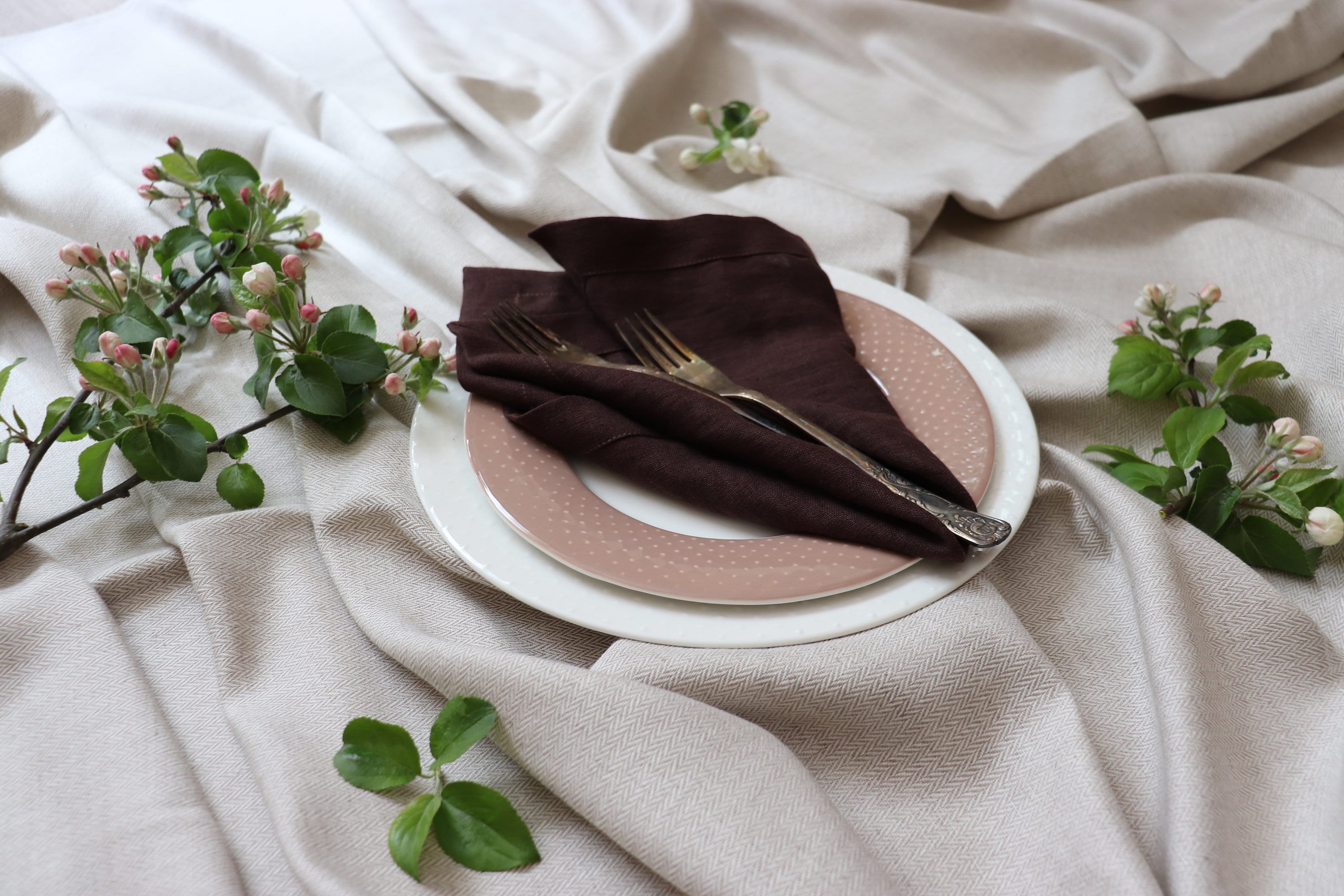 Table Setting Natural Linen Napkins Set of 12 Reusable Napkins