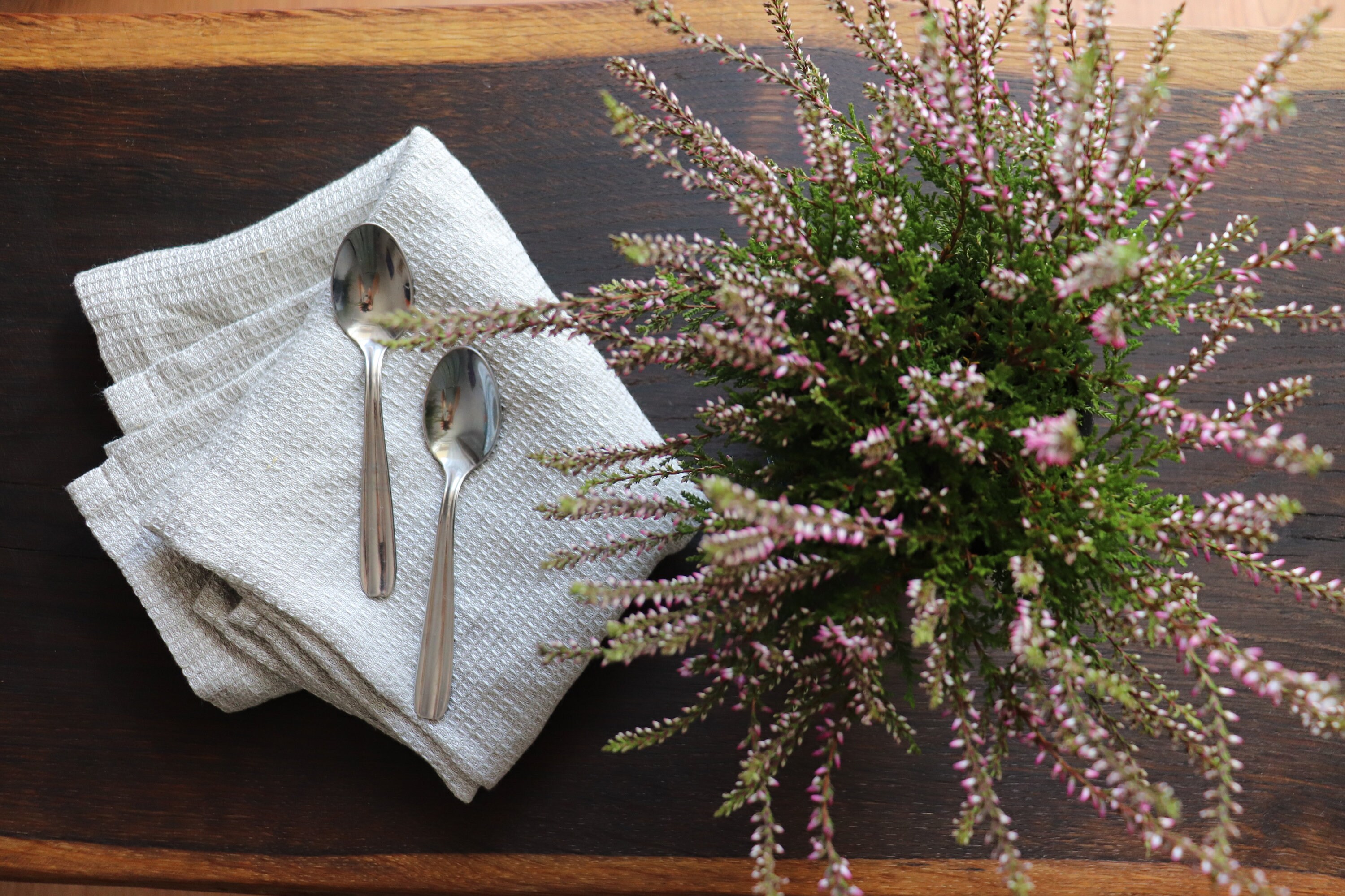 Kitchen linen towel Set of 3, Gray linen dish towels, Waffle linen