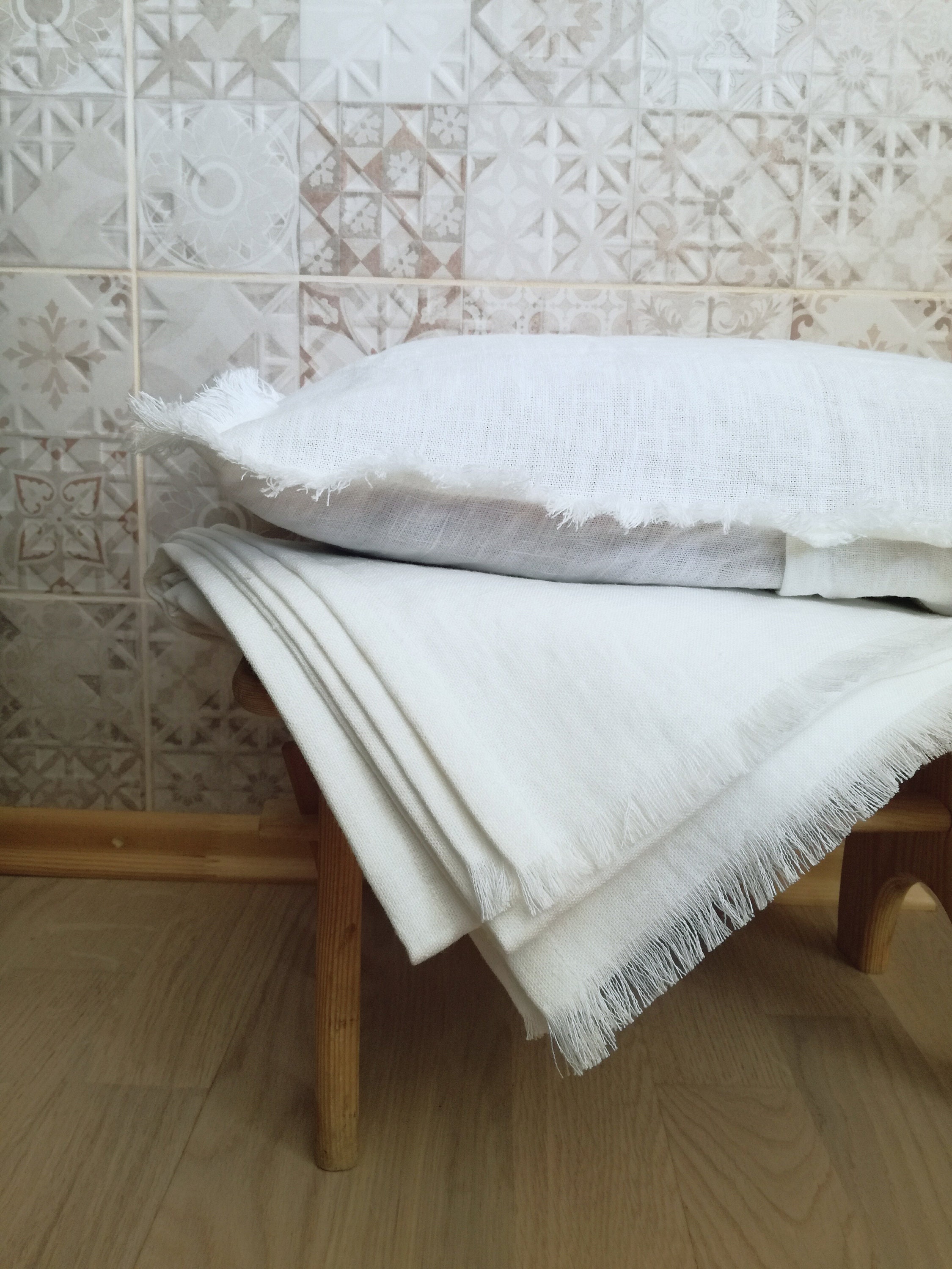 Pure Linen Throw Blanket with fringes Natural Linen Blanket Summer