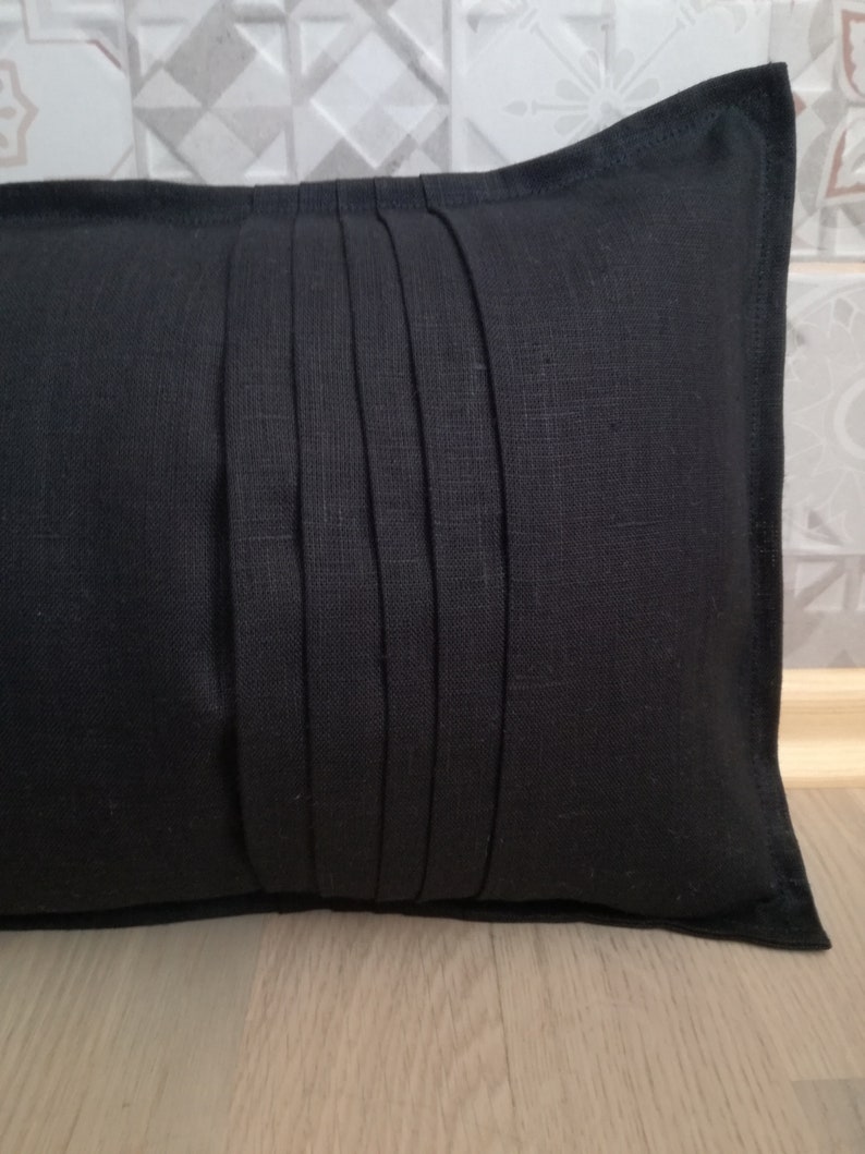 Black Pleated Lumbar Pillow Bench Cushion Linen Pillow Etsy