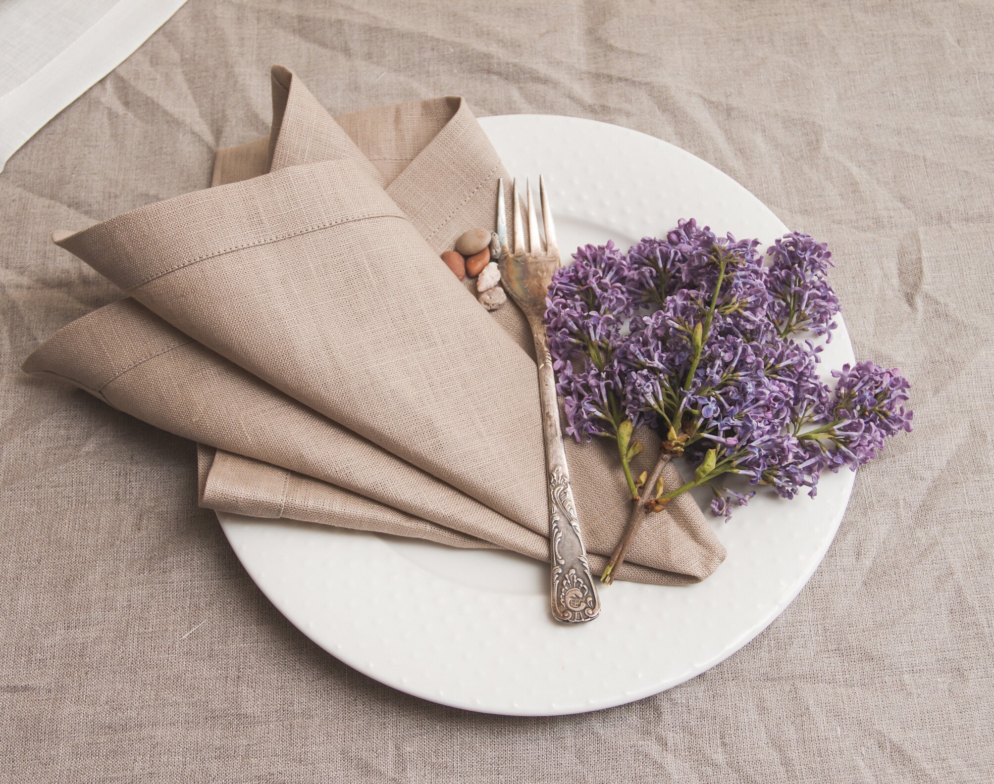 Sand Beige Linen Cloth Napkins for Weddings, Dinners