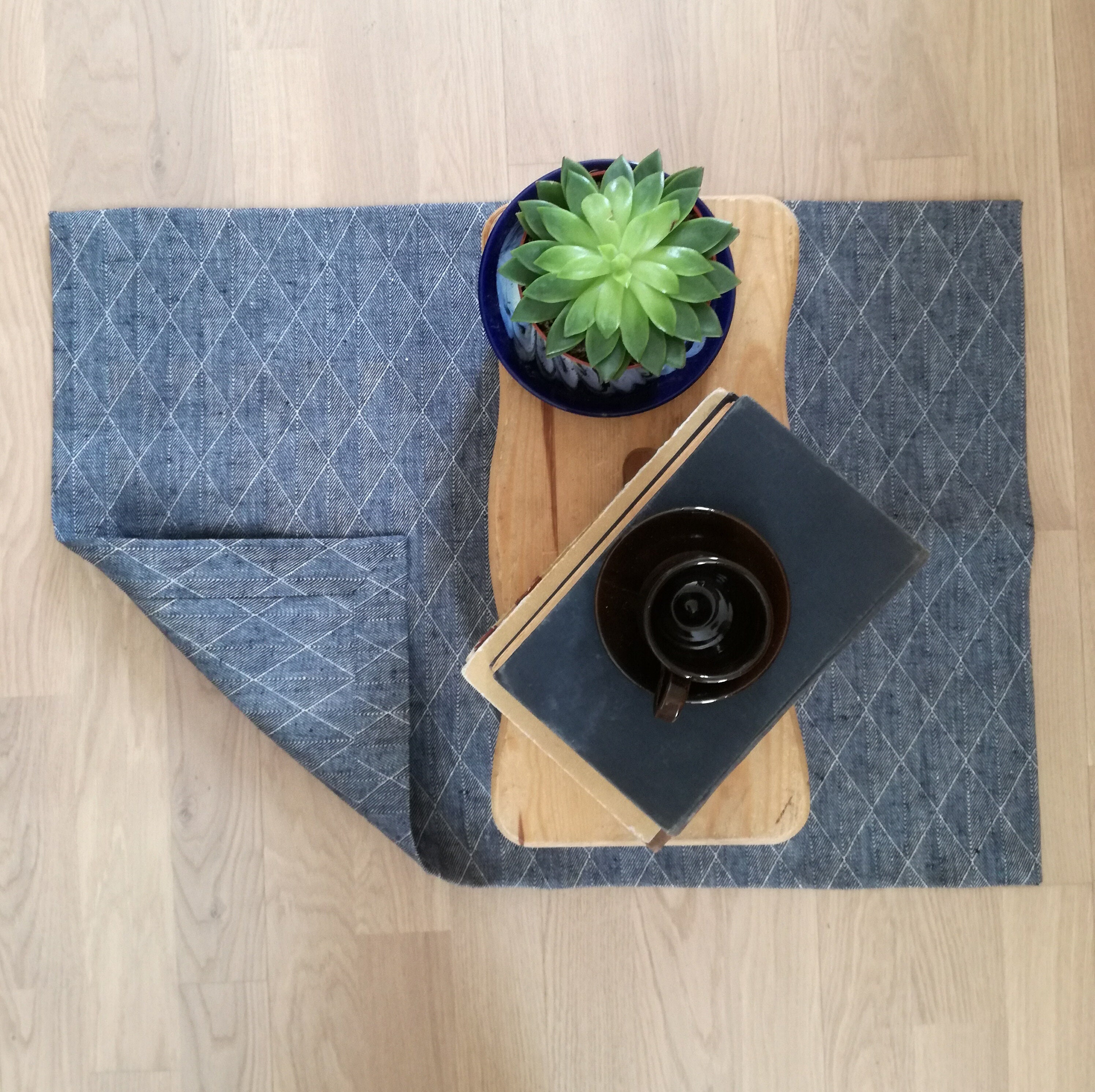 Thick Linen Mat Rug Natural Linen Blue linen bath mat Sauna mat