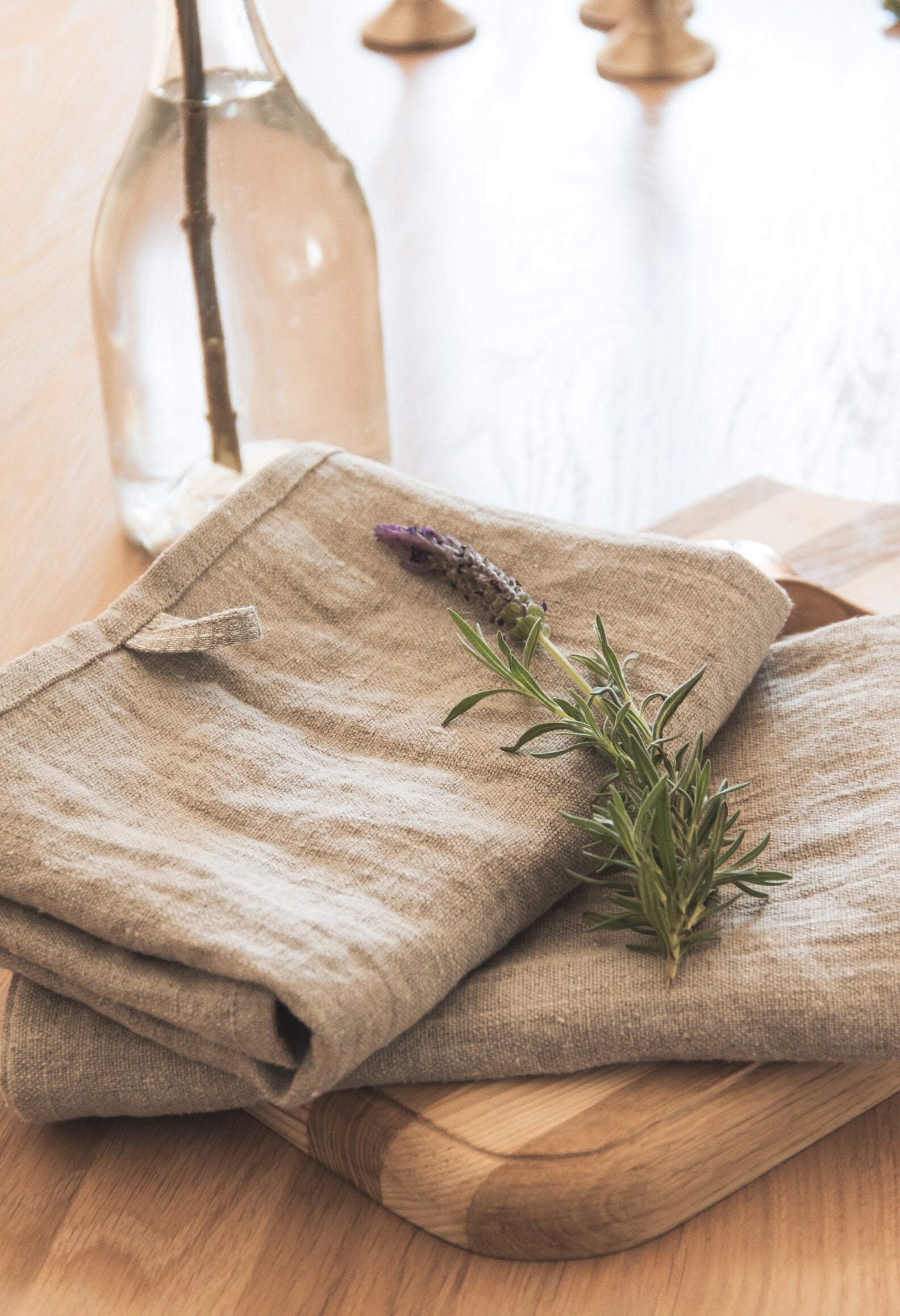 Light Grey Linen Tea Towels for Kitchen. Eco Friendly Natural Dish