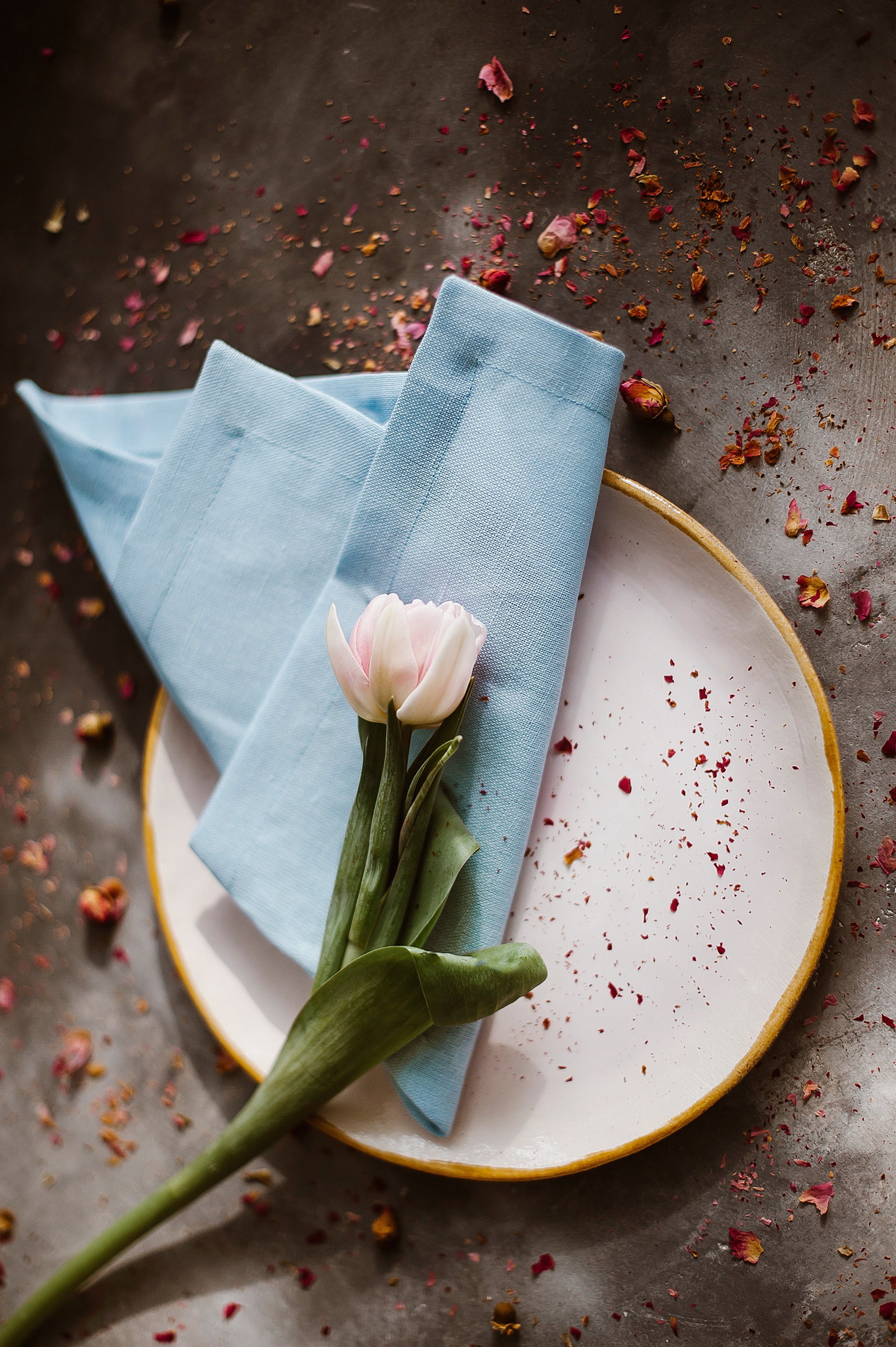 Blue Linen Napkins With Silver Wedding Party Napkins Metallic Easter Table  Decor Set 2, 4, 6, 8, 10, 12 Sparkle Vegan Dinner Cloth Napkins 